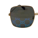 Gucci GG0414S Square Metal Frame Mirrored Lenses Sunglasses