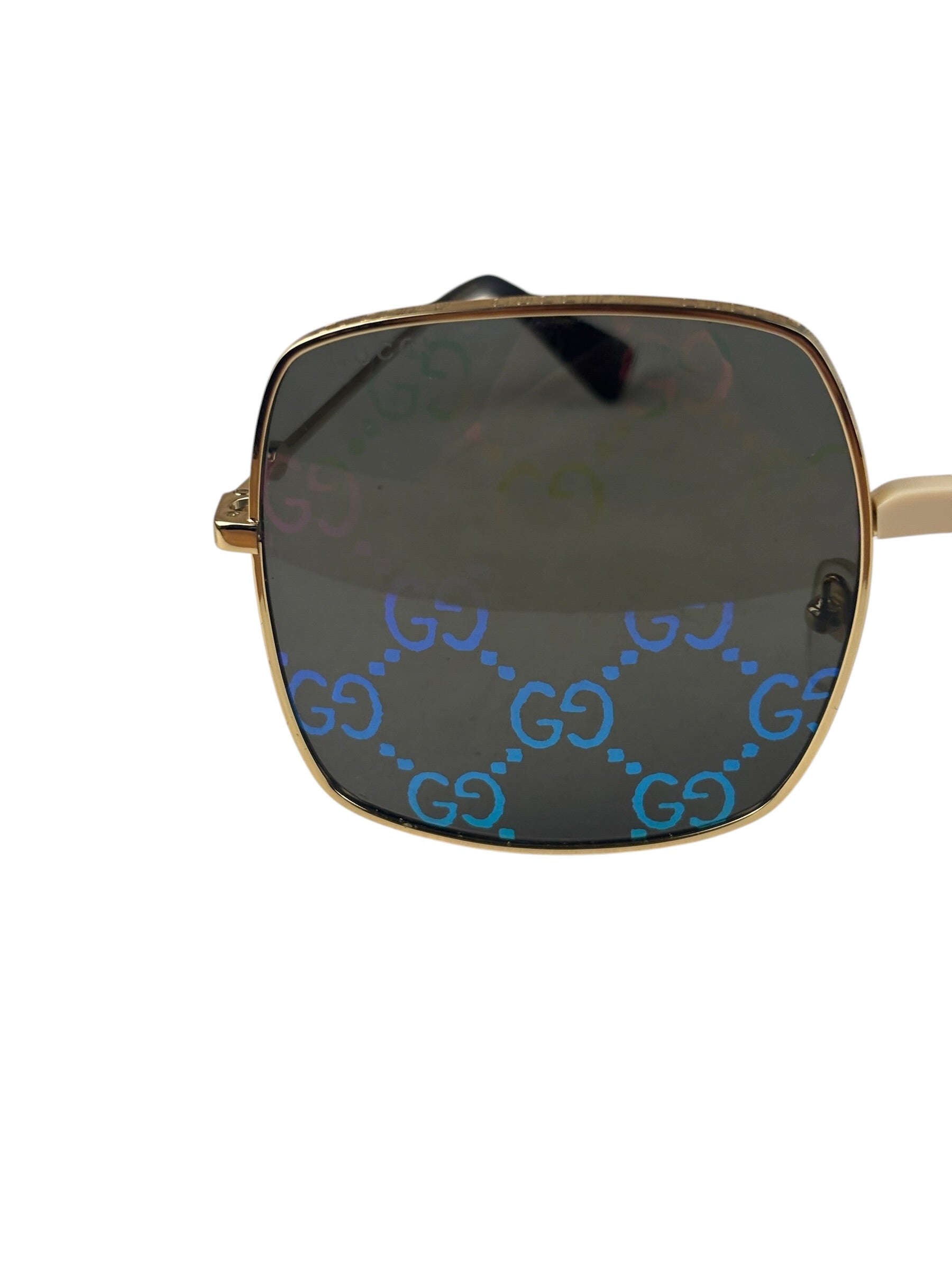 Gucci GG0414S Square Metal Frame Mirrored Lenses Sunglasses