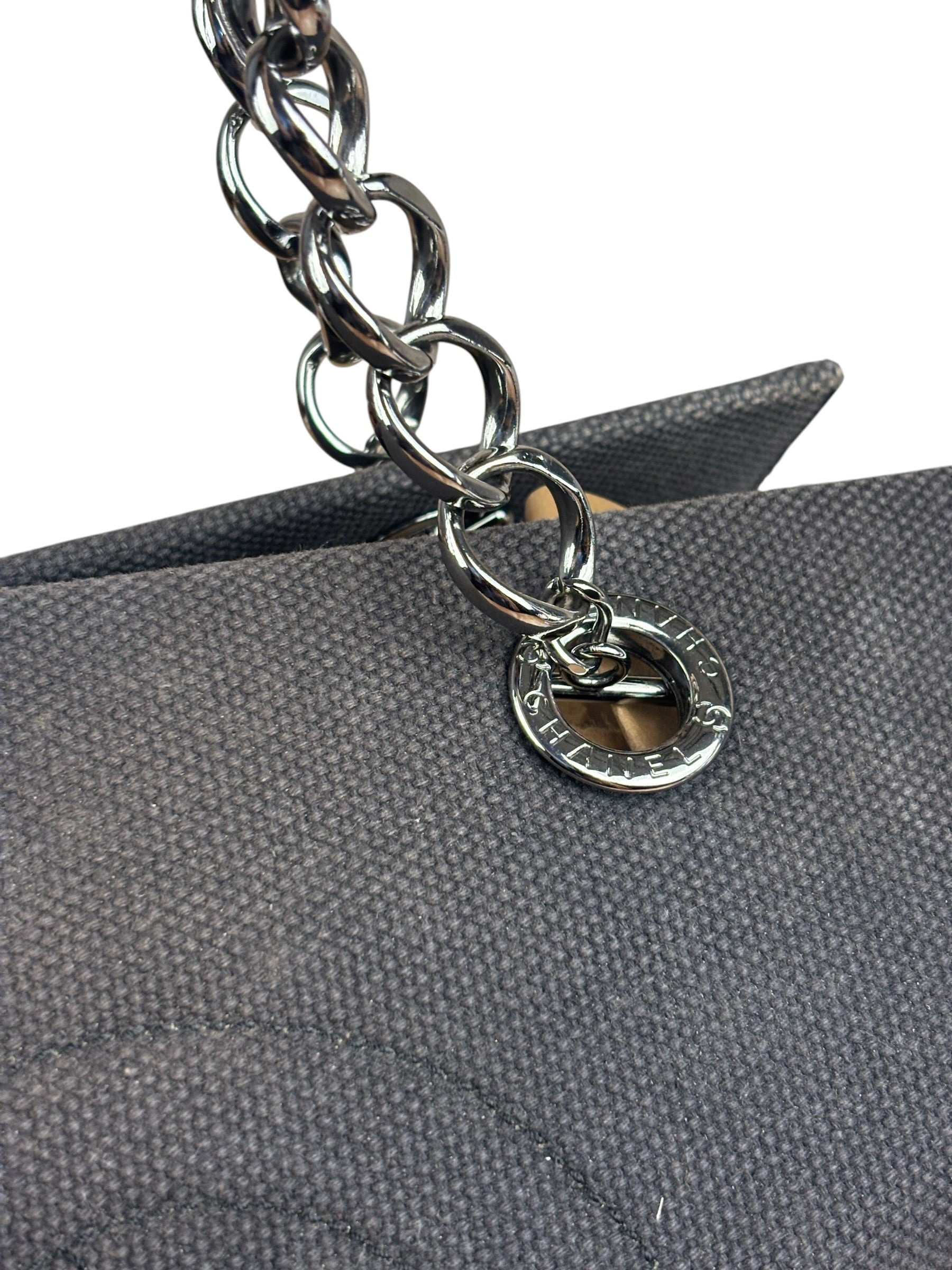 Chanel Vintage Canvas & Leather Chocolate Bar Fold-Over Tote Bag