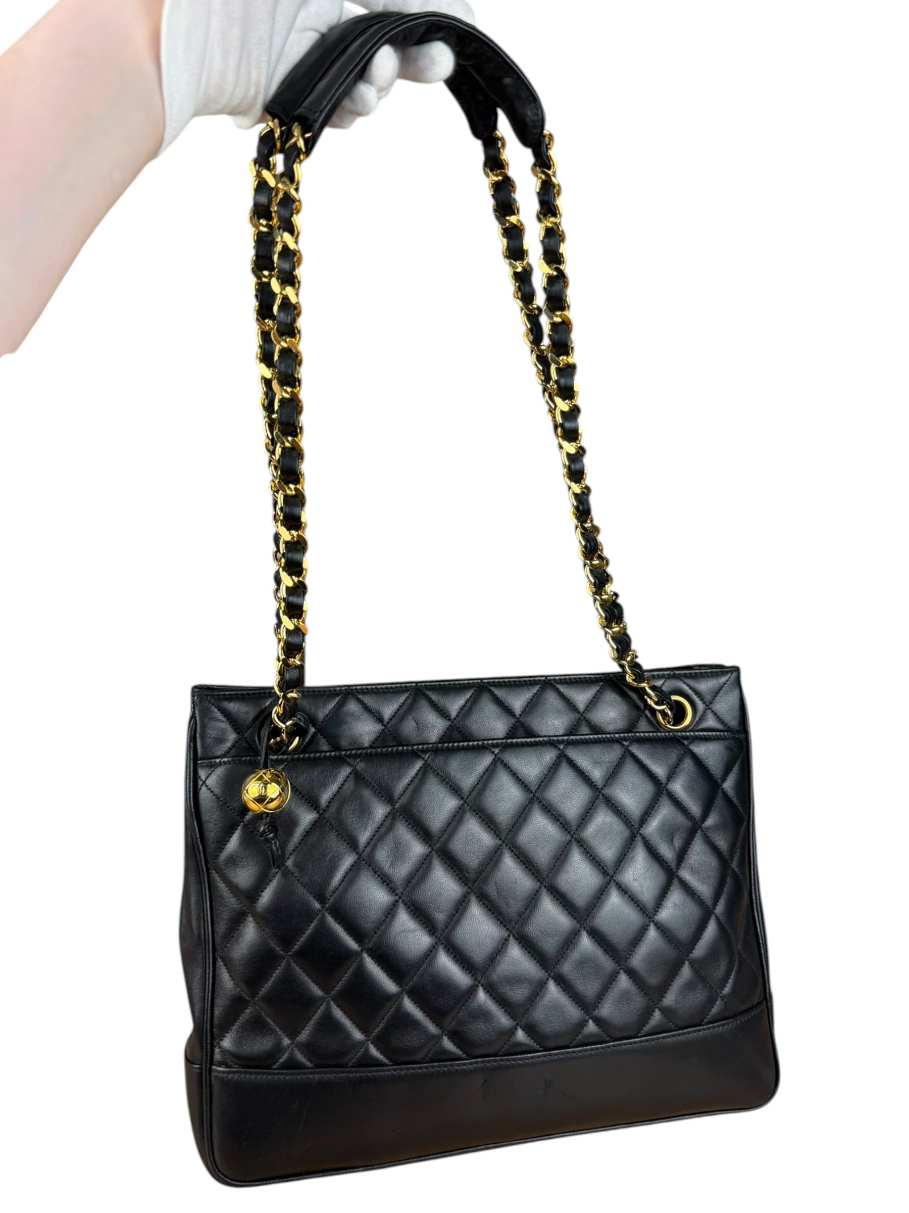 Chanel Black Lambskin Shopper Tote 90s