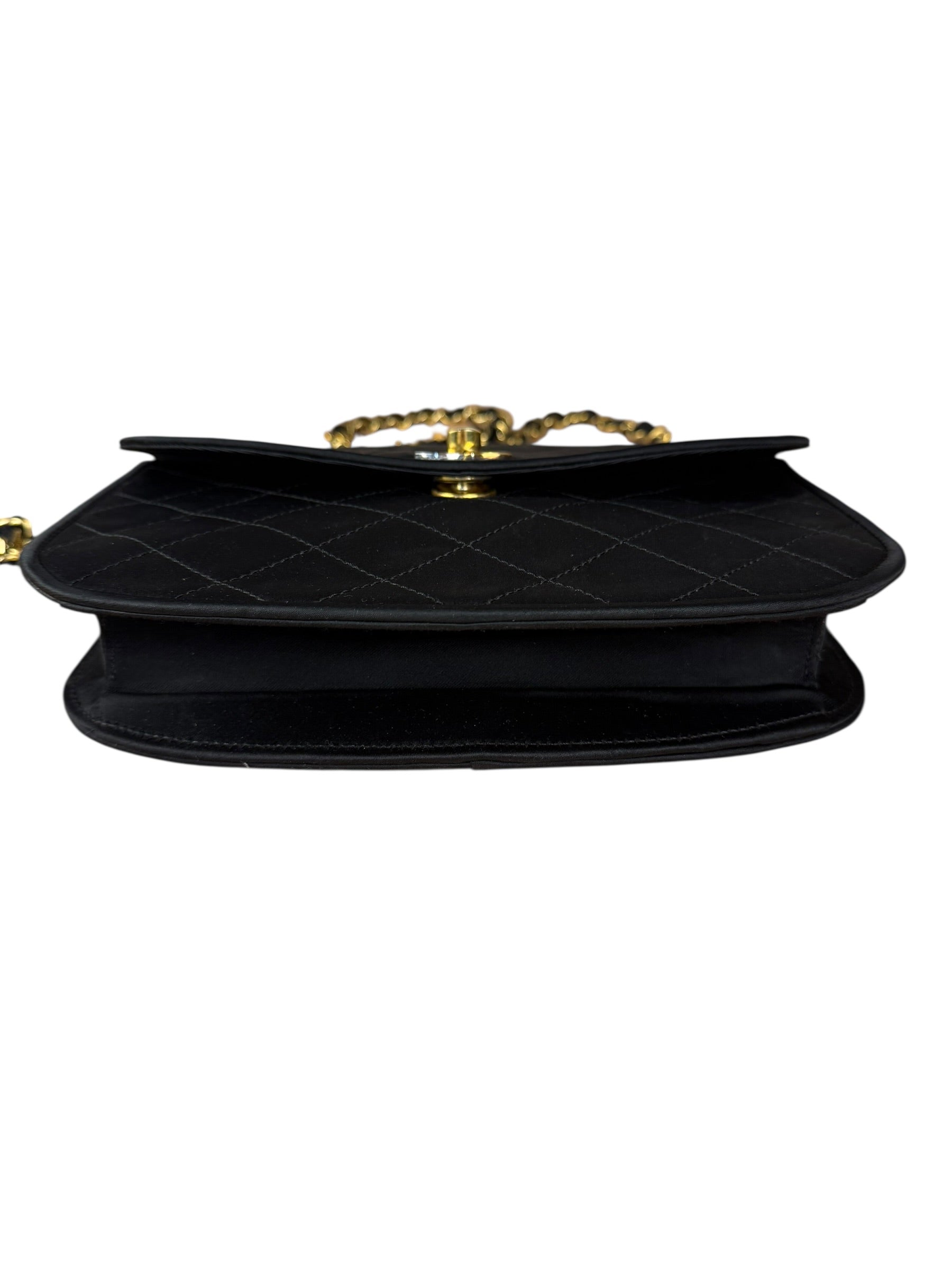 Chanel Vintage CC Black Satin Half-Moon Flap Bag 1991