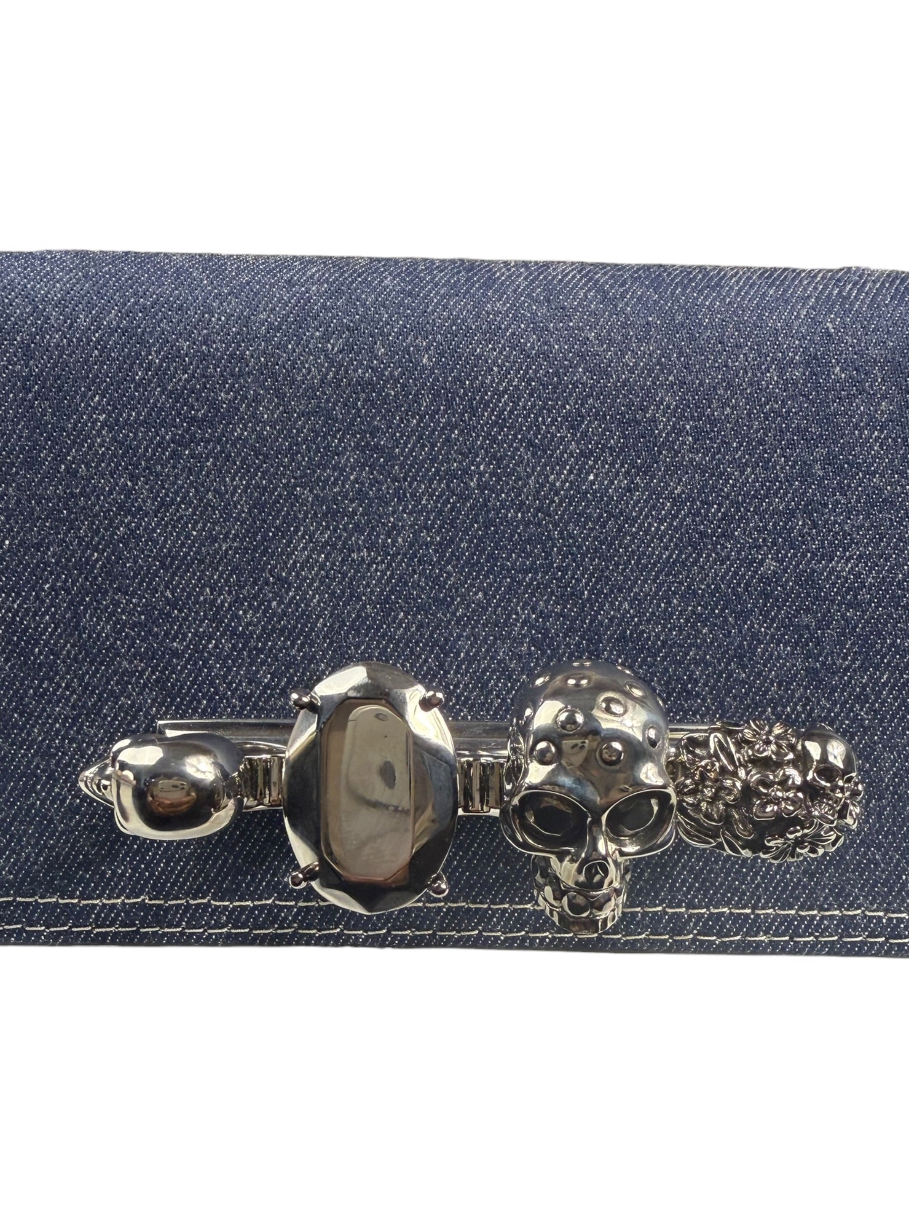 Alexander McQueen Denim Jeweled Knuckle Shoulder Bag