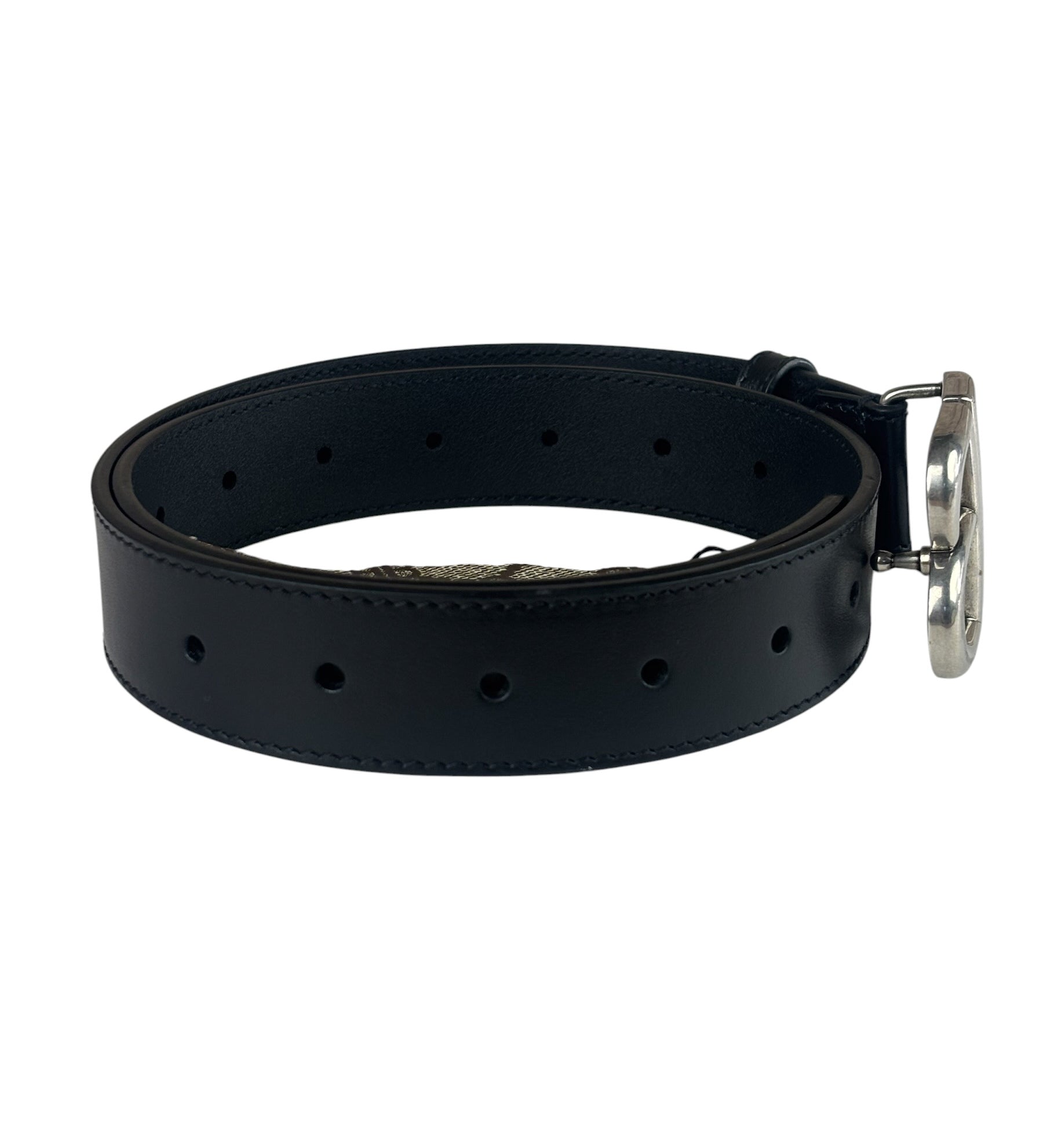 Balenciaga Black Leather BB Buckle Belt