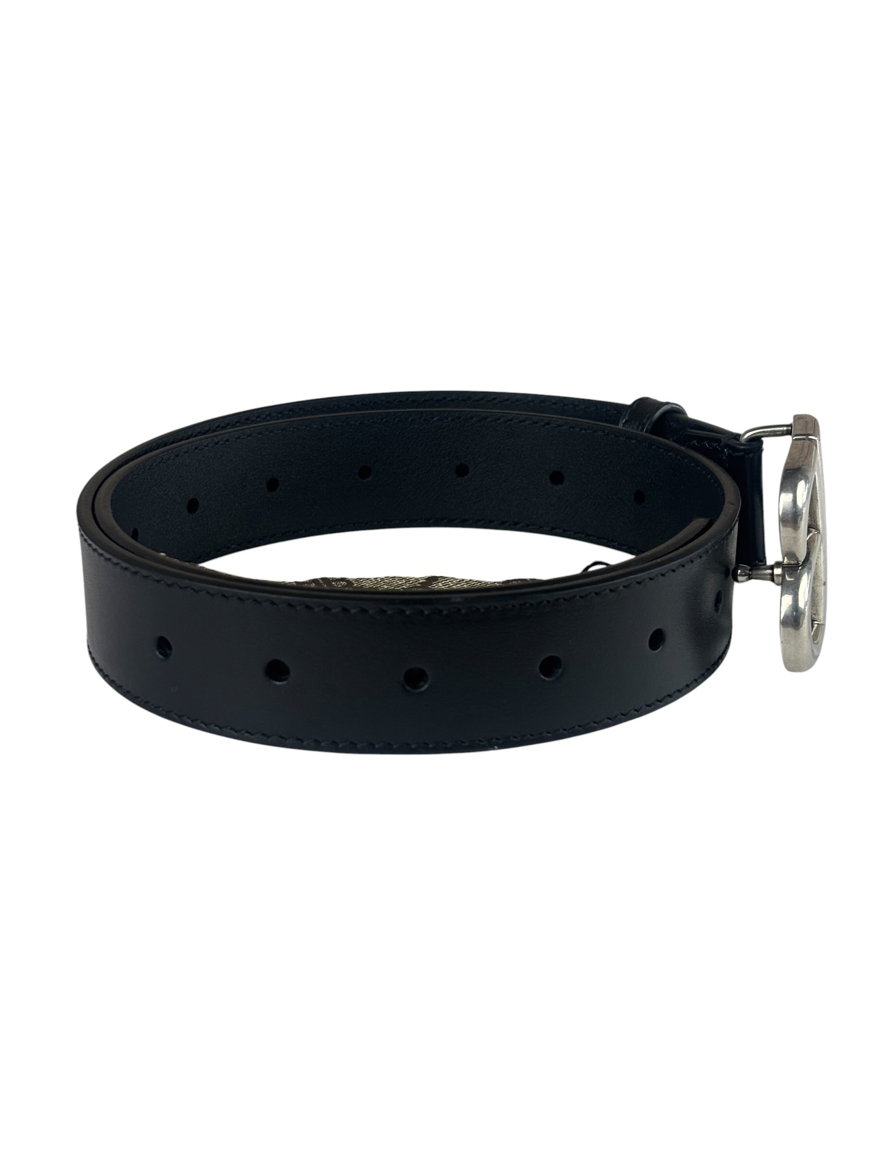 Balenciaga Black Leather BB Buckle Belt