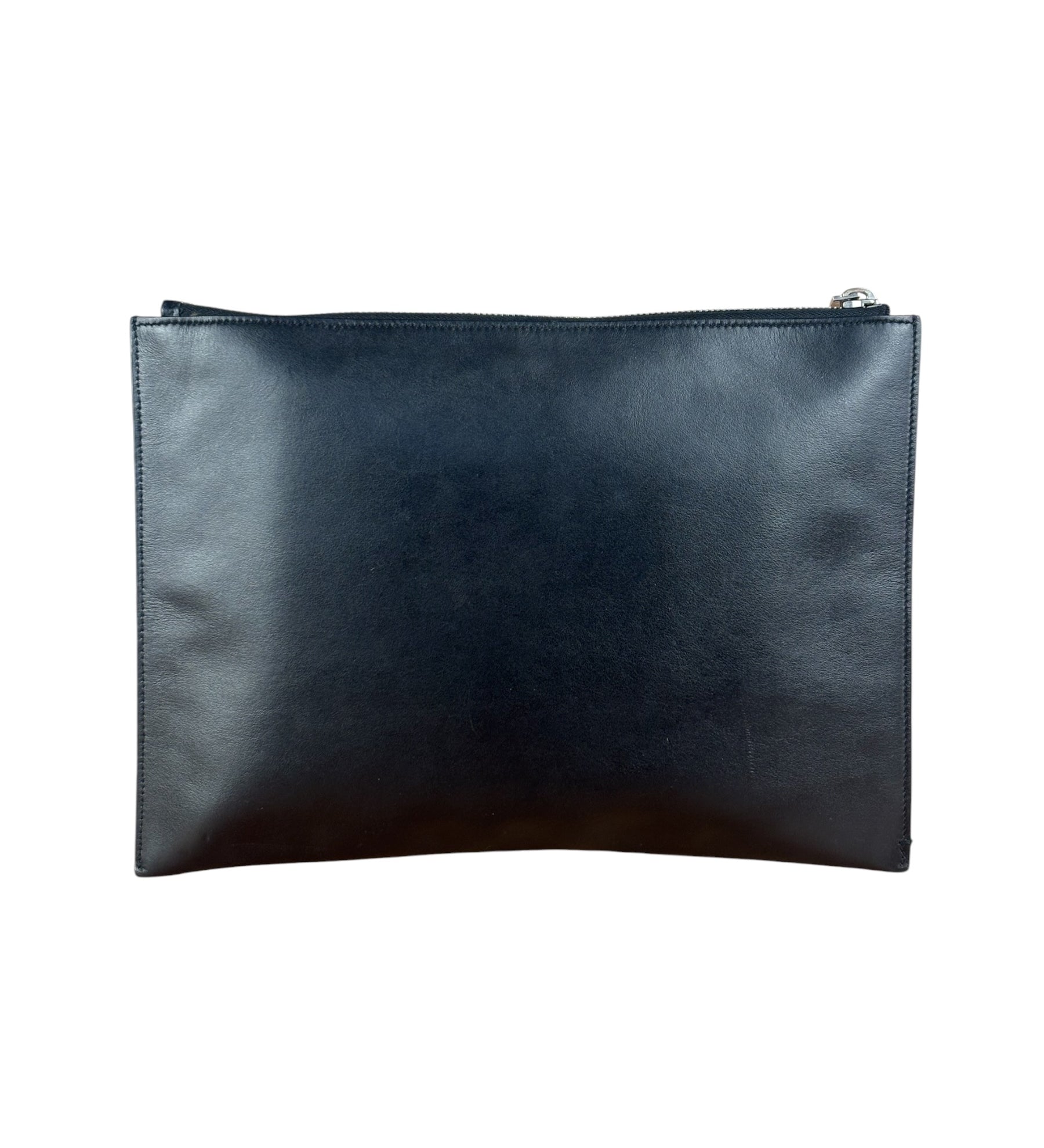 Yves Saint Laurent Black Leather Logo Zipped Tablet Pouch Clutch