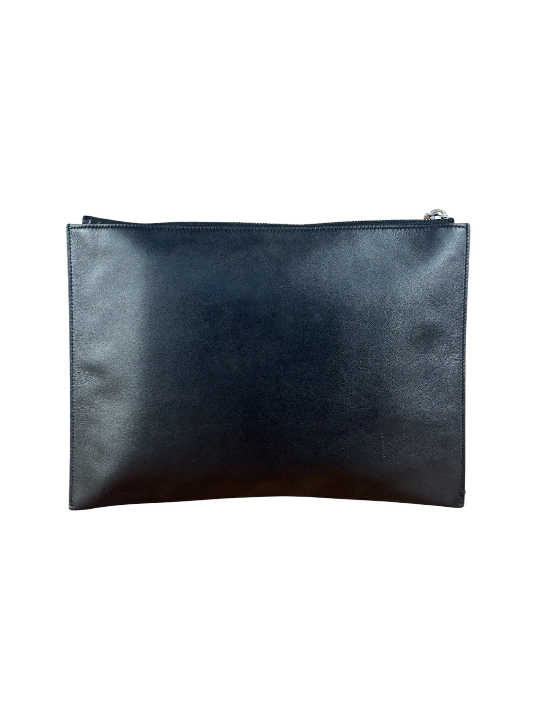 Yves Saint Laurent Black Leather Logo Zipped Tablet Pouch Clutch