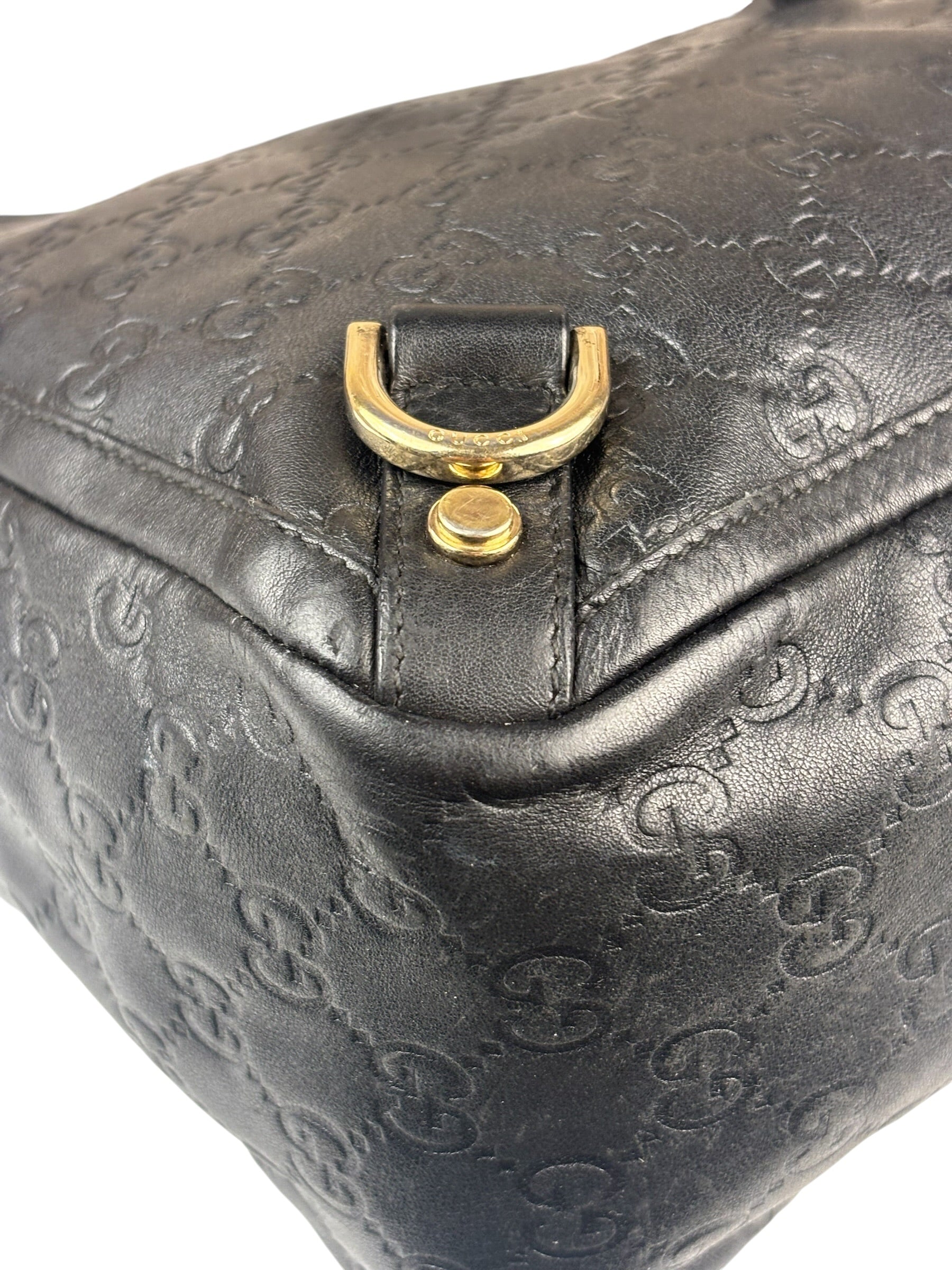 Gucci Black Leather GG Supreme D-Ring Abbey Tote