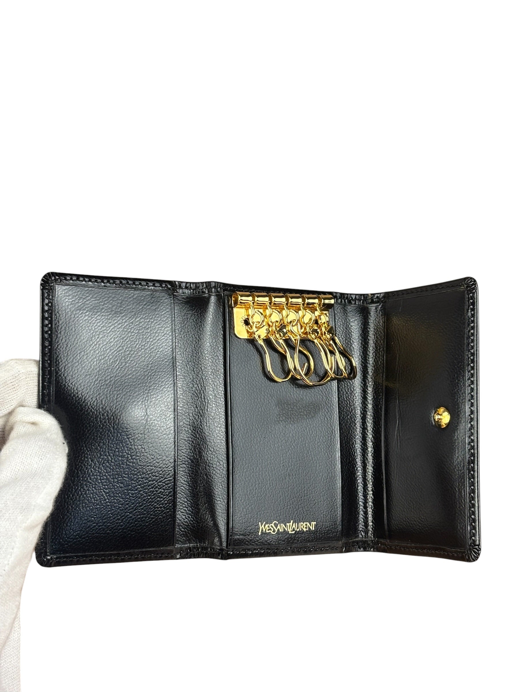 YSL Vintage Black Leather Trifold 5 Ring Key Case/Wallet