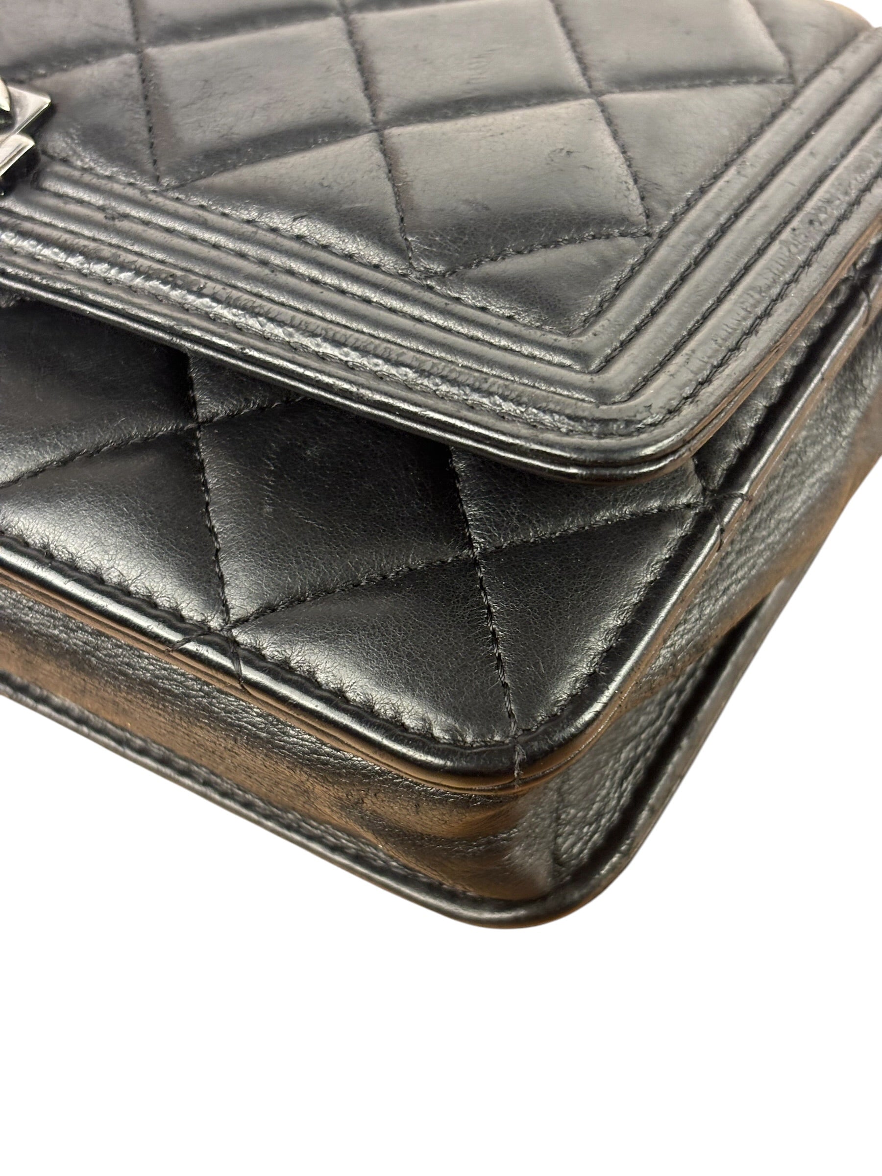 Chanel Black Quilted Lambskin Boy Flap Wallet On Chain 2014