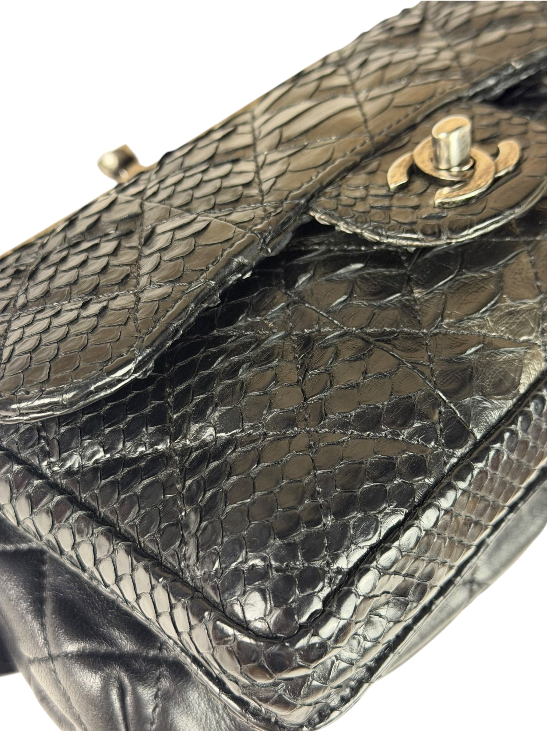 Chanel Black Python Leather Kiss-Lock Flap Bag 2015