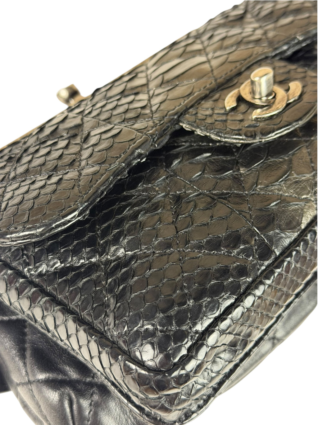 Chanel Black Python Leather Kiss-Lock Flap Bag 2015