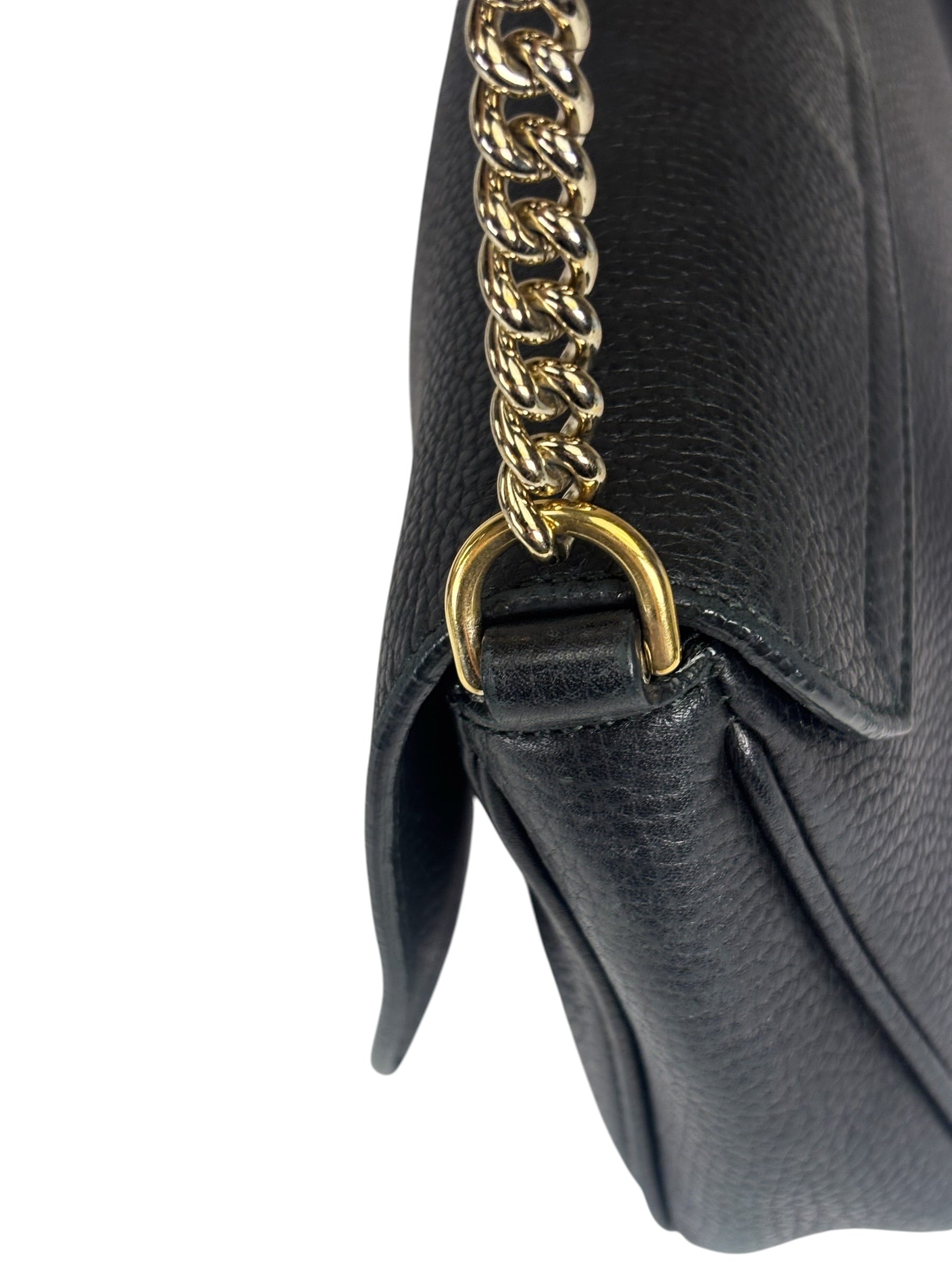 Gucci Black Pebbled Leather Soho Chain Flap Crossbody Bag