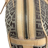 Fendi Beige Leather Trim Zucca Small Boston Bag