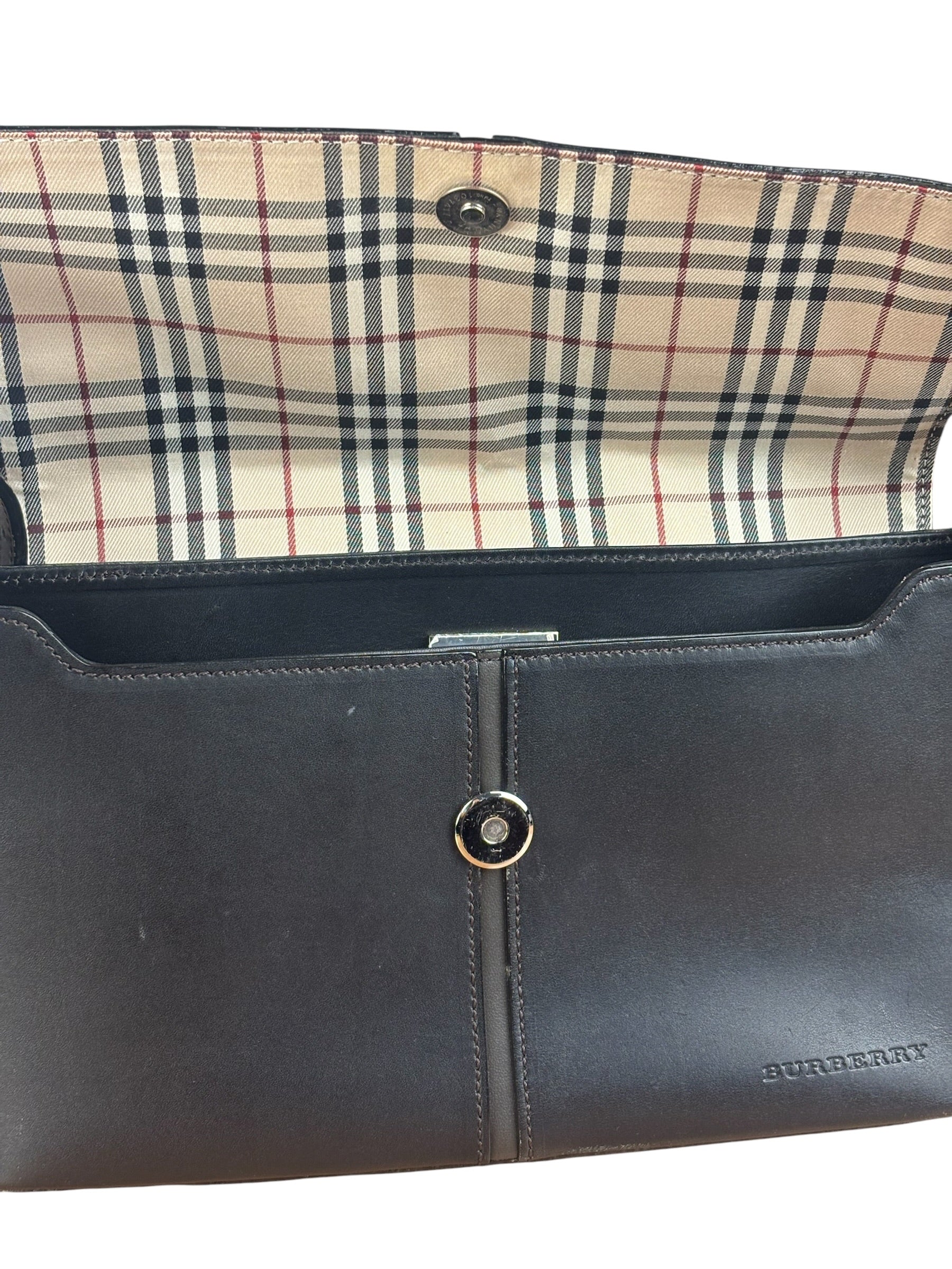 Burberry Vintage Black Leather Flap Shoulder Bag