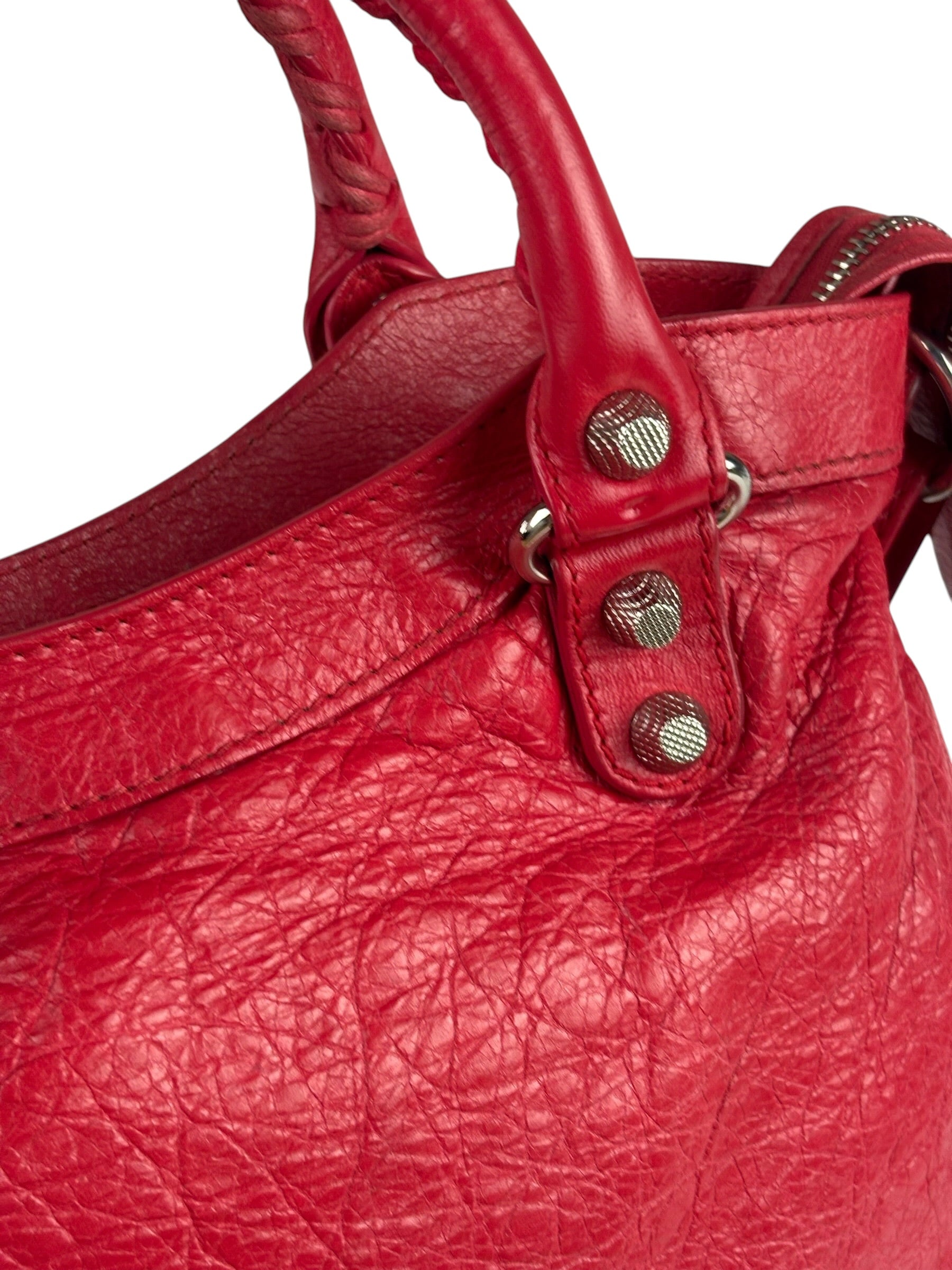 Balenciaga Red Leather Motocross City Two-Way Bag
