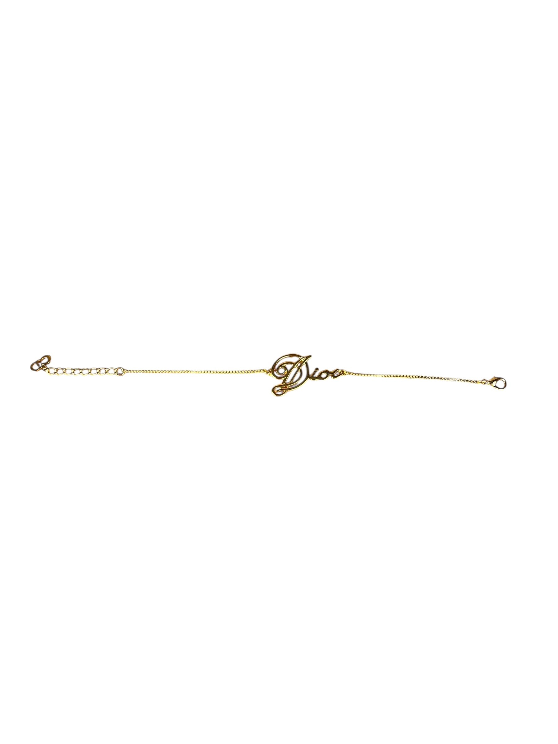 Christian Dior Cursive Logo Gold Tone Bracelet