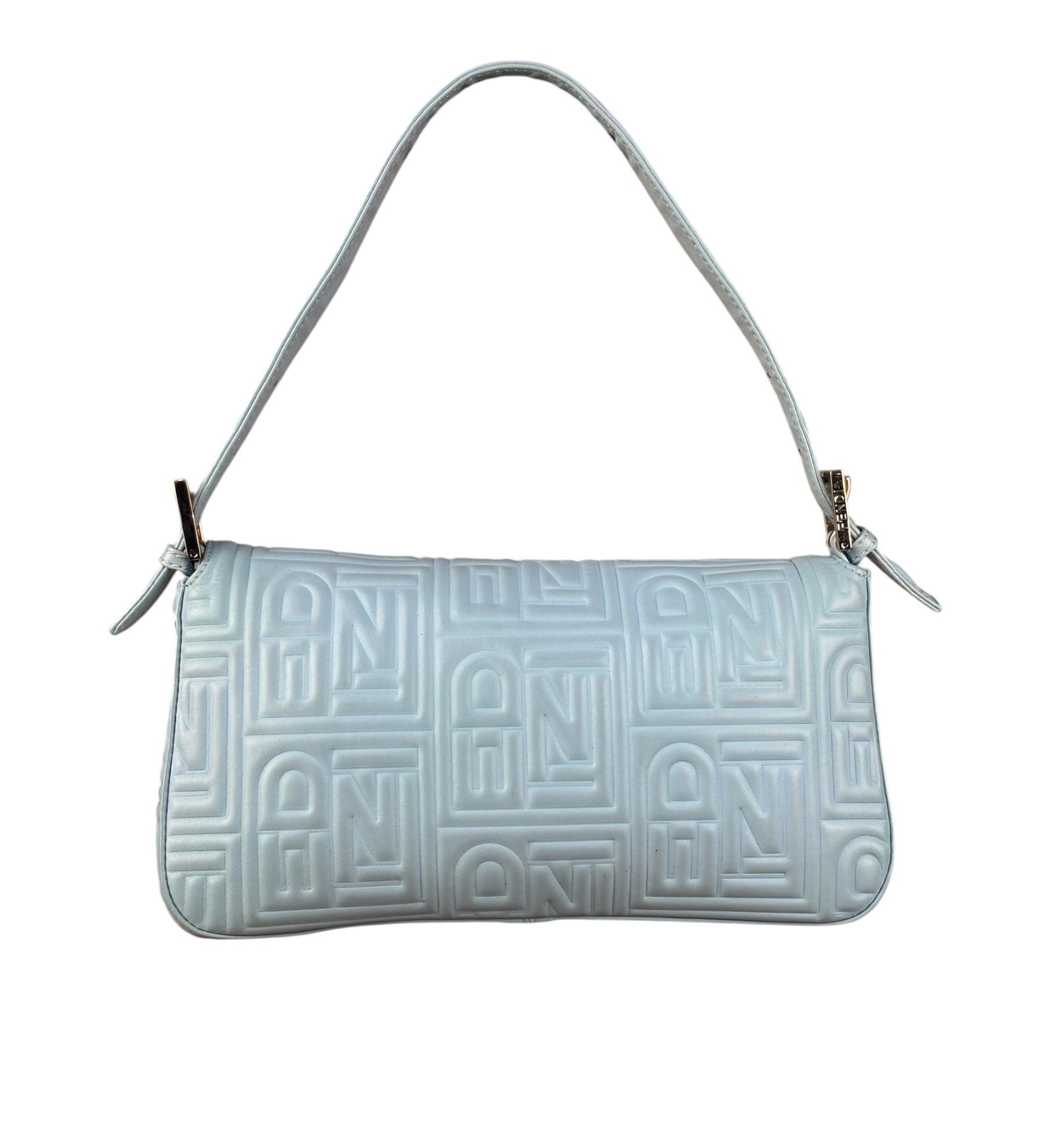 Fendi Blue Embossed Leather FF Baguette
