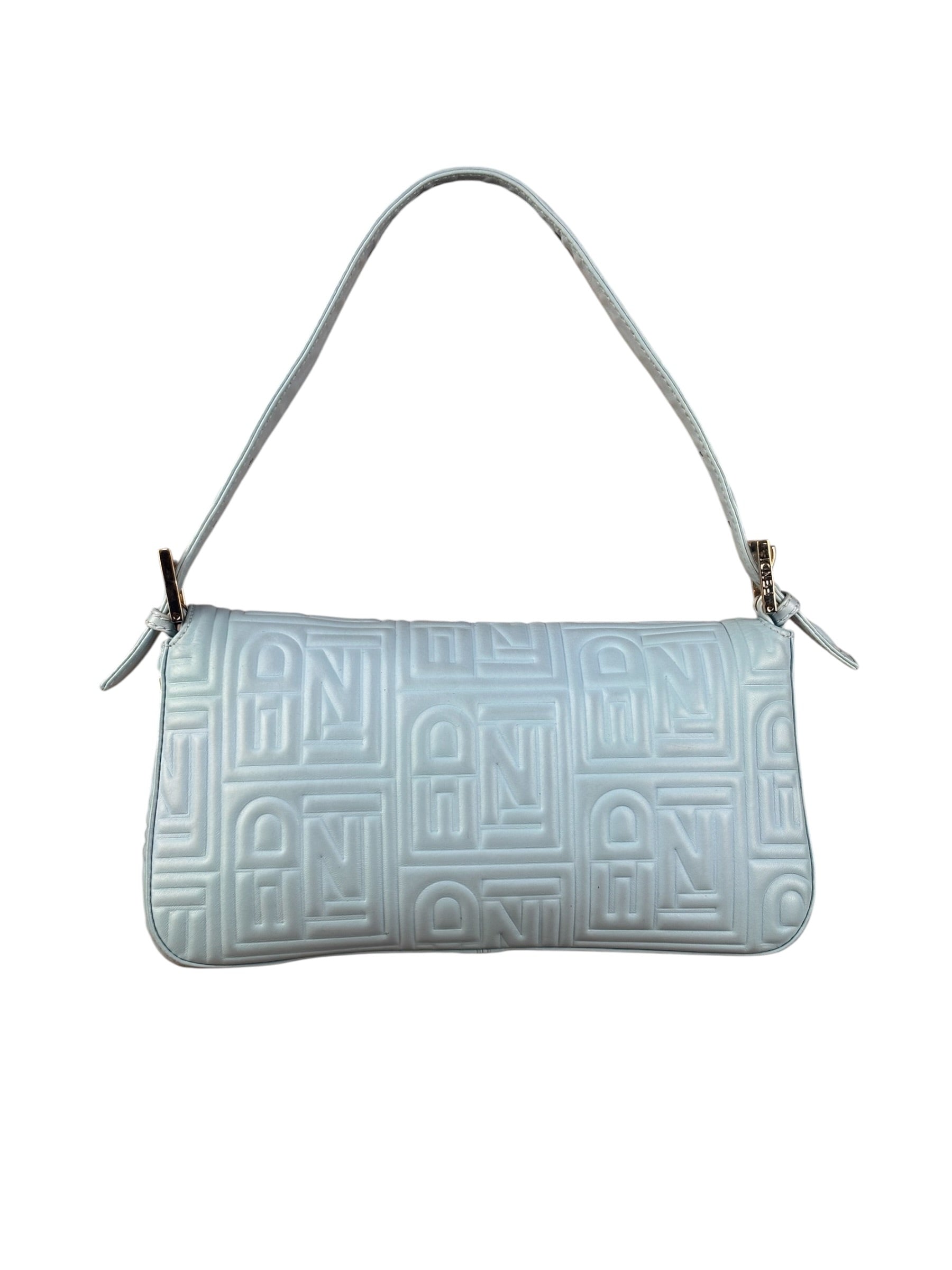 Fendi Blue Embossed Leather FF Baguette
