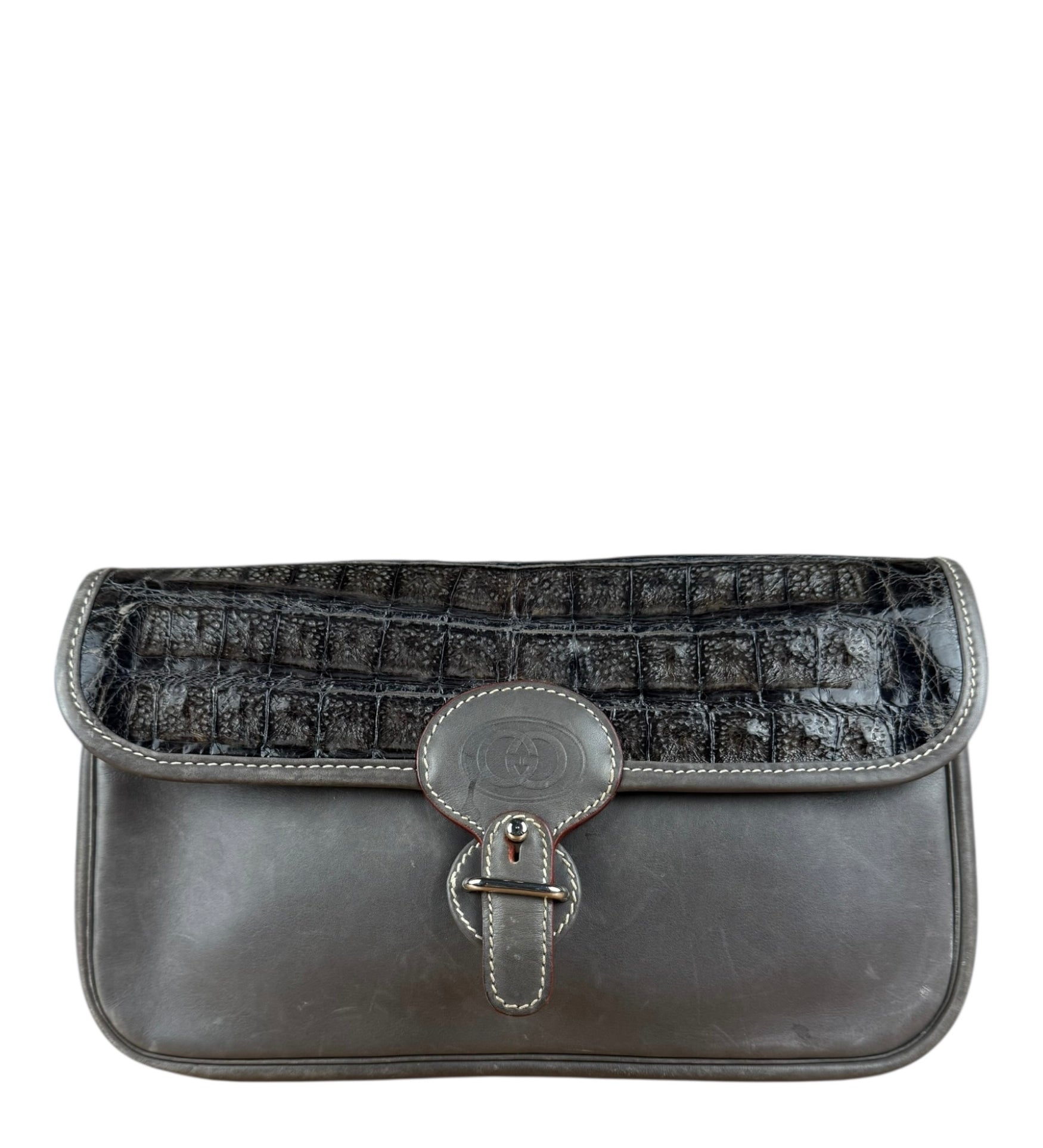 Gucci Vintage Grey Leather Flap Clutch