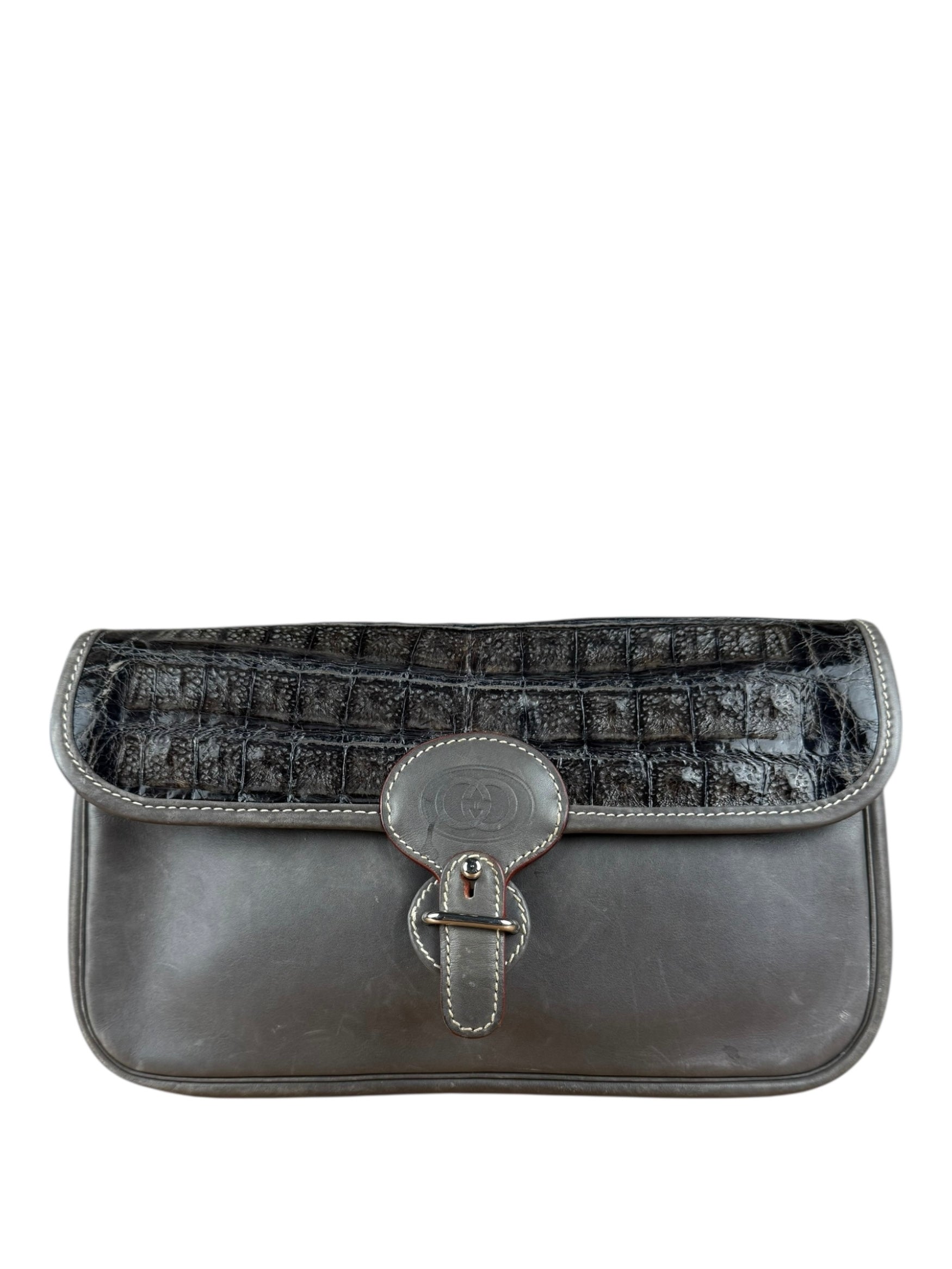 Gucci Vintage Grey Leather Flap Clutch