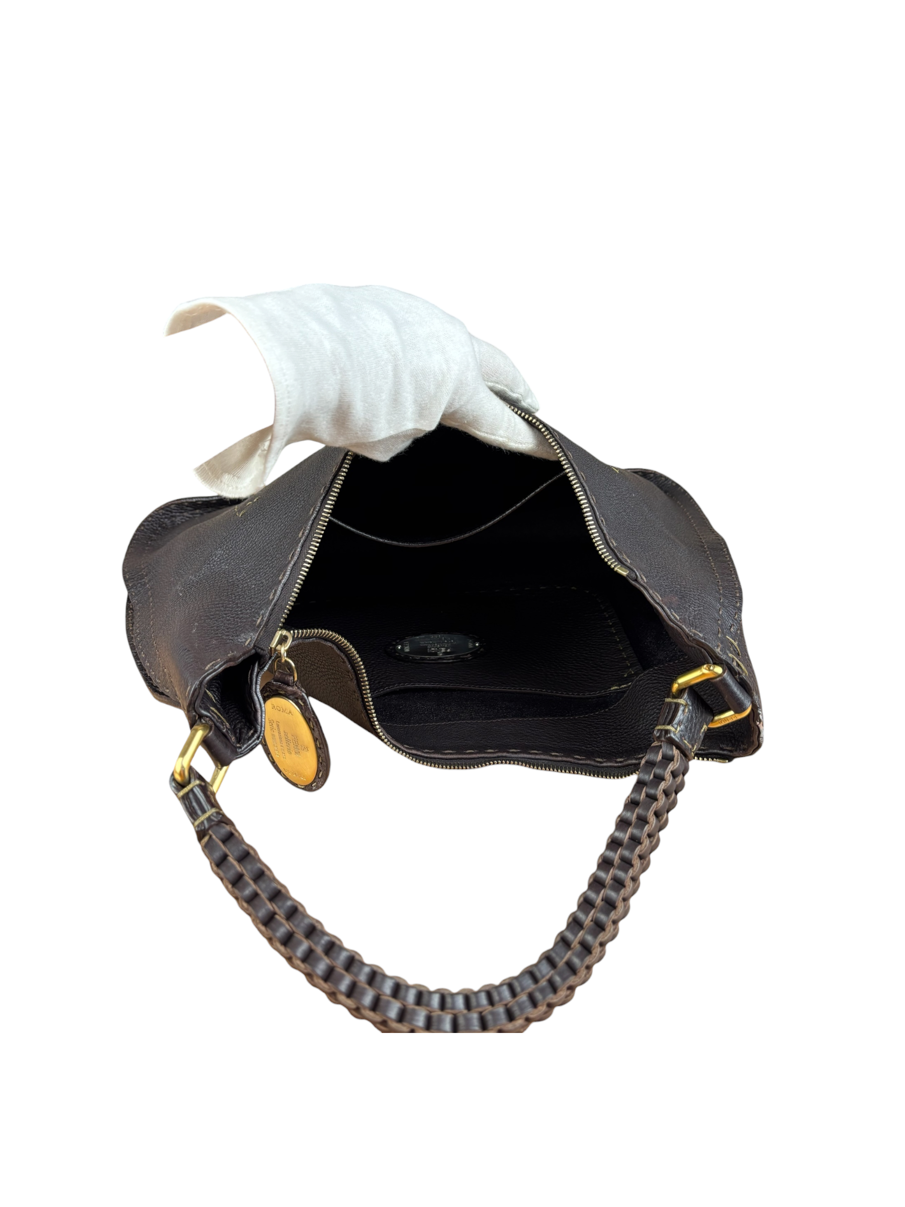 Fendi Brown Selleria Leather Hobo Bag