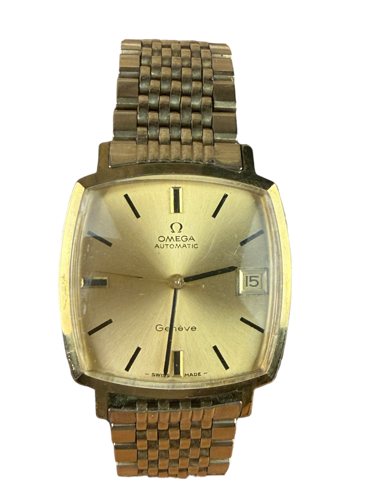 Omega Vintage Geneve Automatic Gold Plated Square Champagne Dial