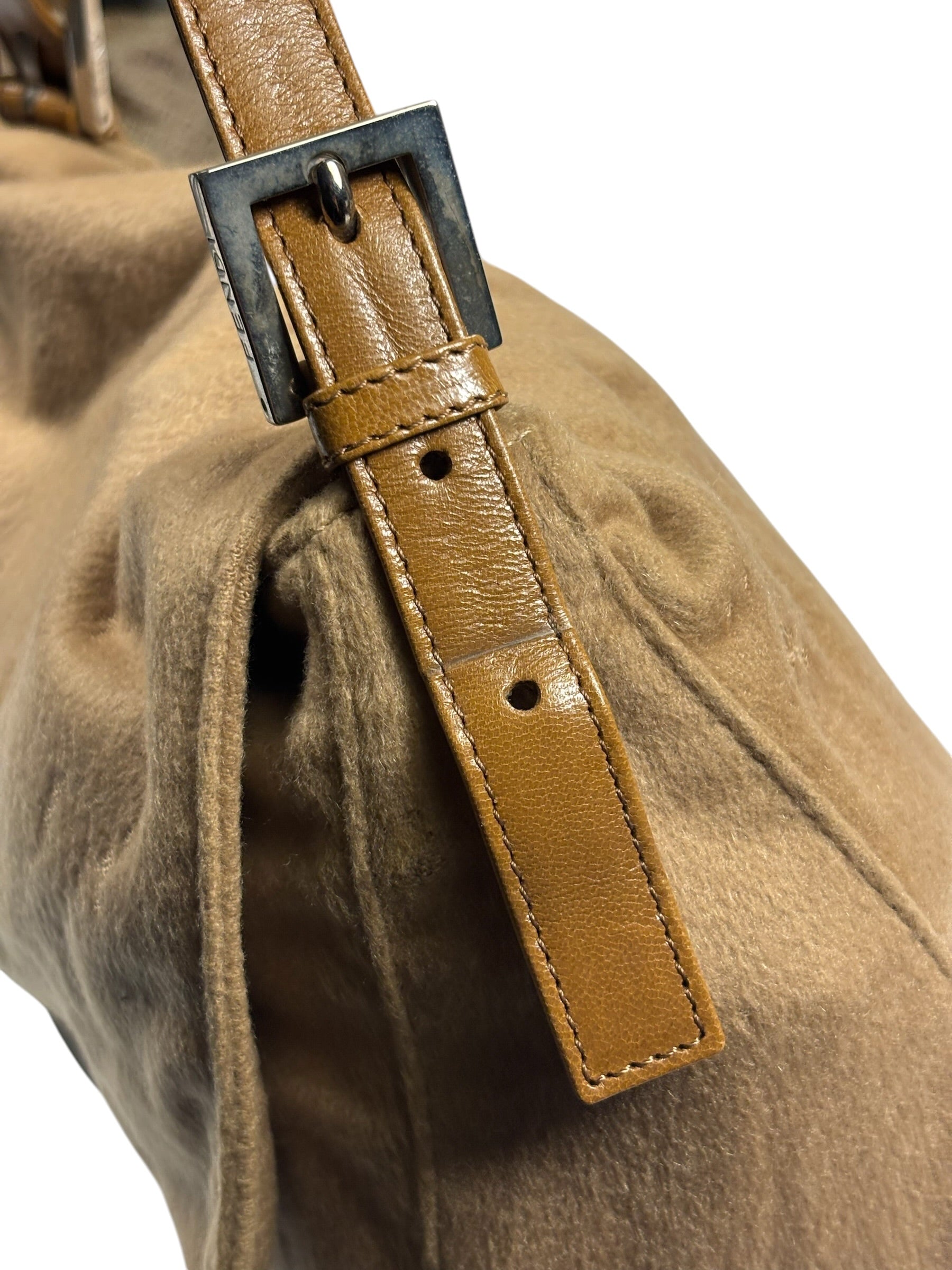 Fendi Brown Leather Trim/Wool Mamma Baguette