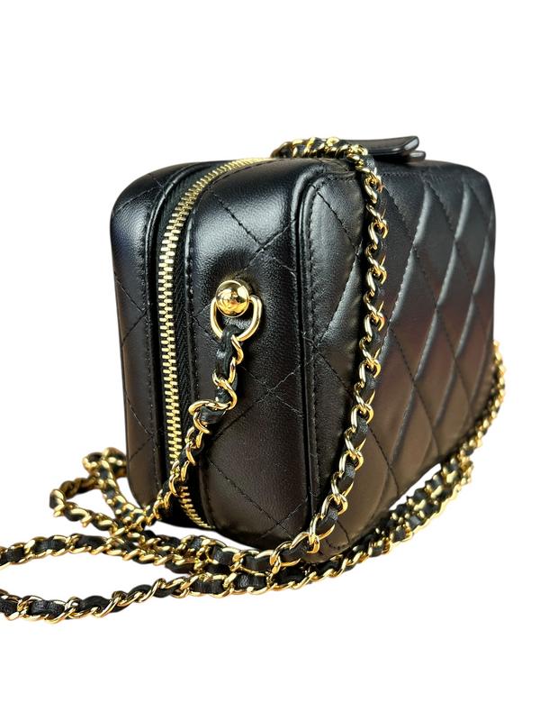 Chanel Mini Golden Plate Quilted Vanity Bag