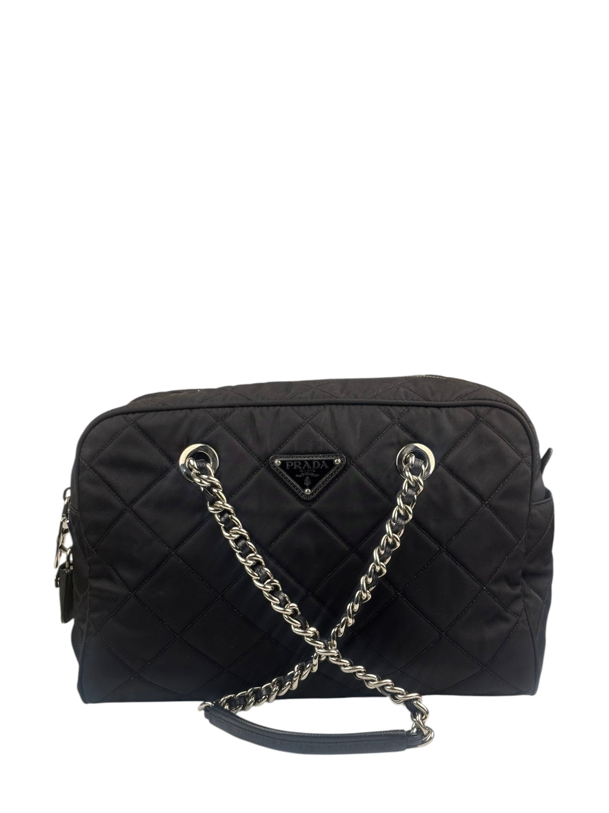 Prada Black Quilted Tessuto Nylon/Leather Trim Large Camera Bag