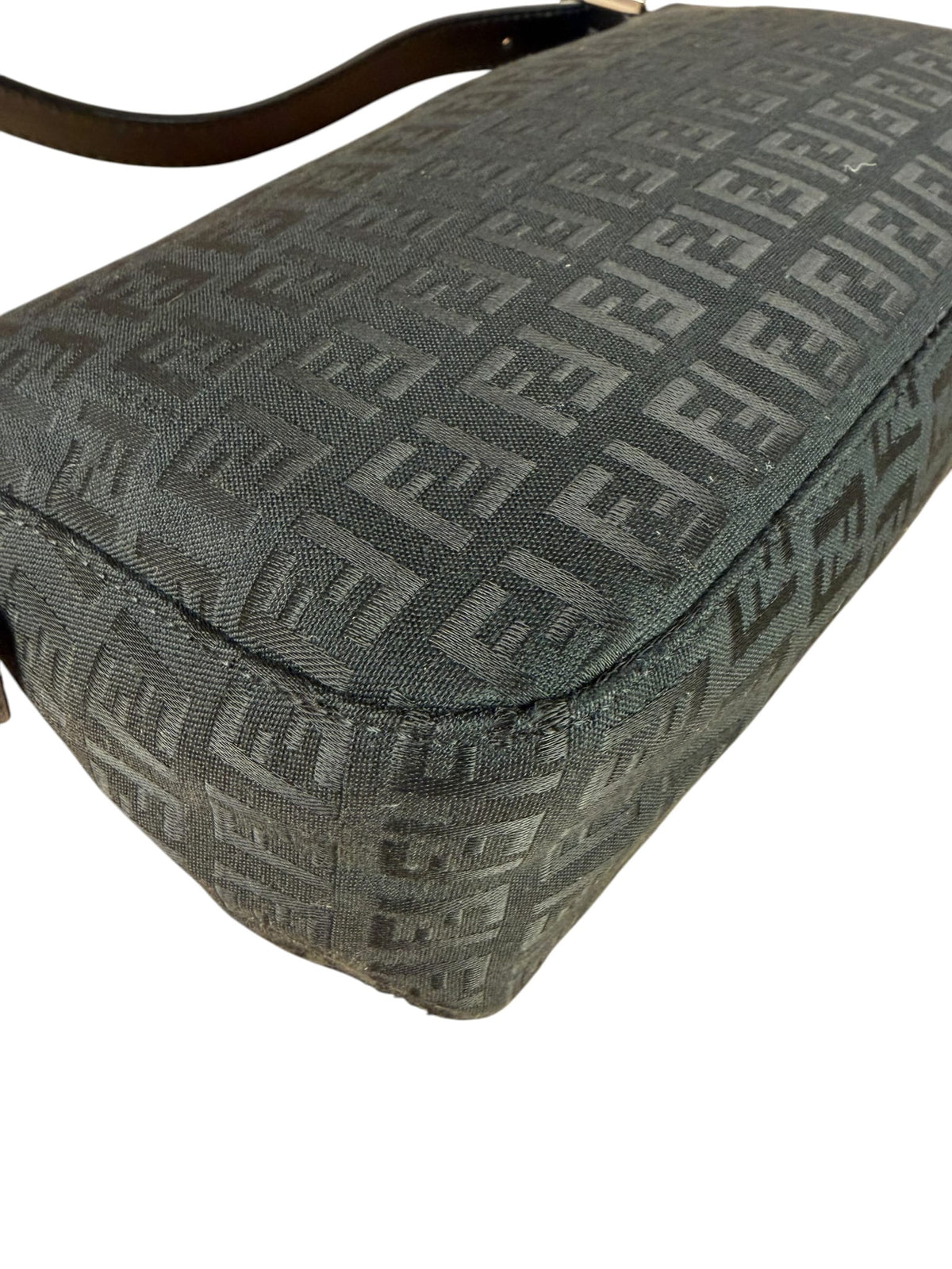 Fendi Black Leather Trim Zucca Baguette