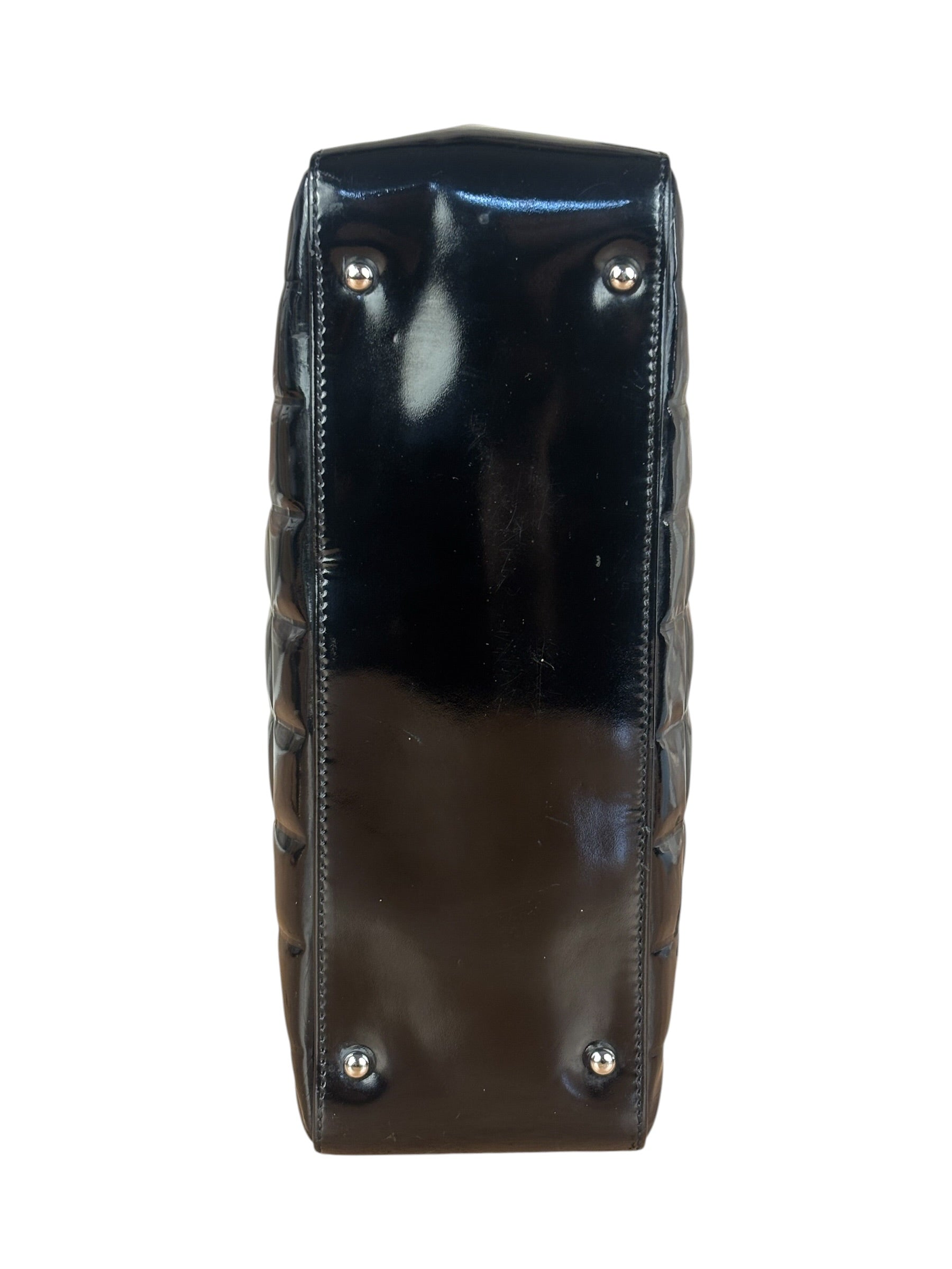 Chanel Vintage Black Patent Leather Chocolate Bar Tote Bag 2002