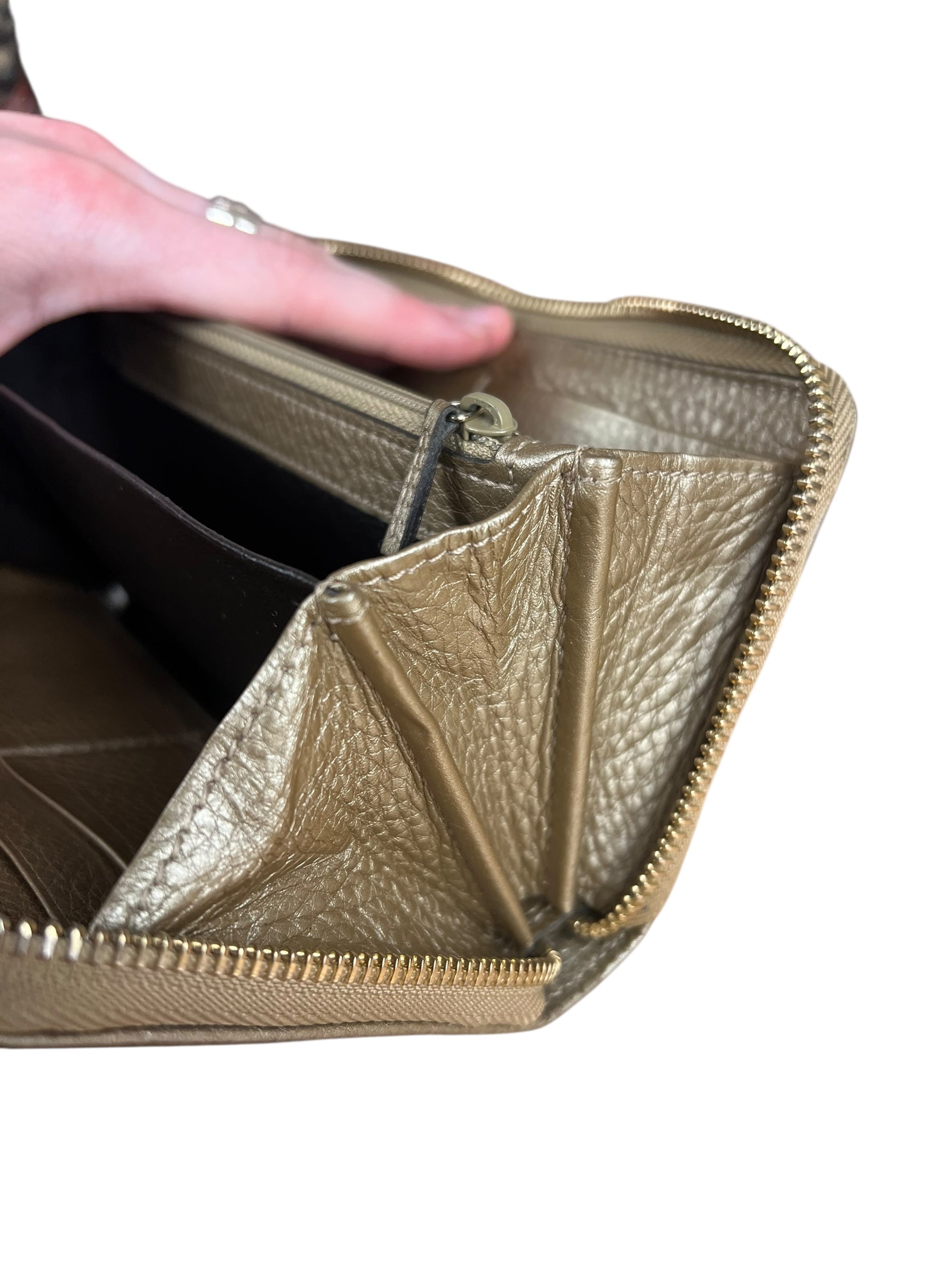 Gucci Bronze Metallic Leather Bamboo Long Zippy Wallet