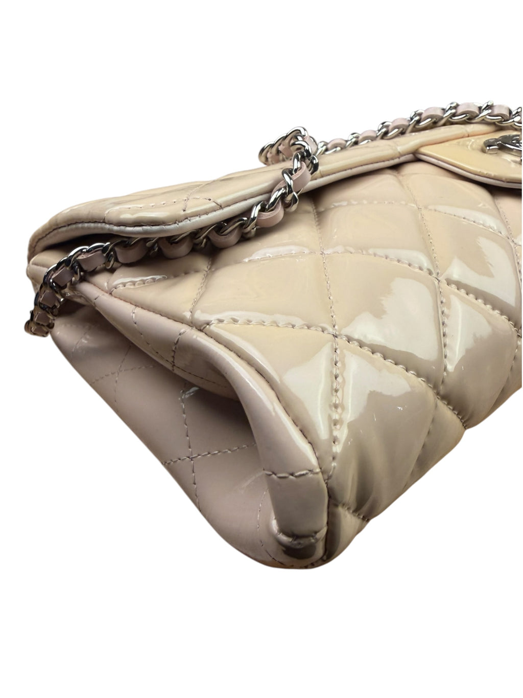 Chanel Beige Patent Quilted Clutch Flap 2013