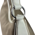 Prada Beige/Cream Leather Trim Logo Jacquard Hobo Bag
