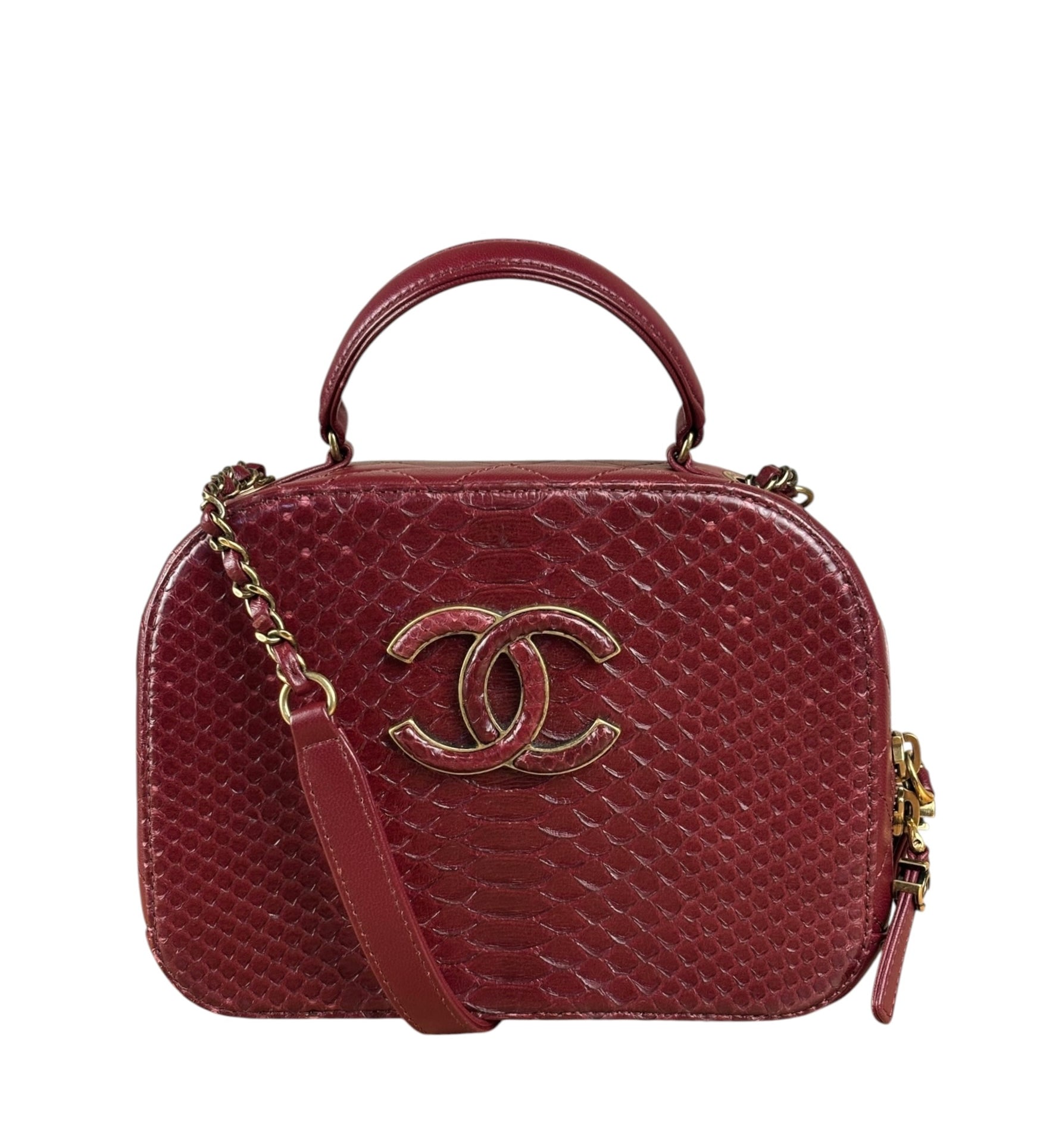 Chanel Burgundy Python Quilted Leather Vanity Two-Way Bag 2017