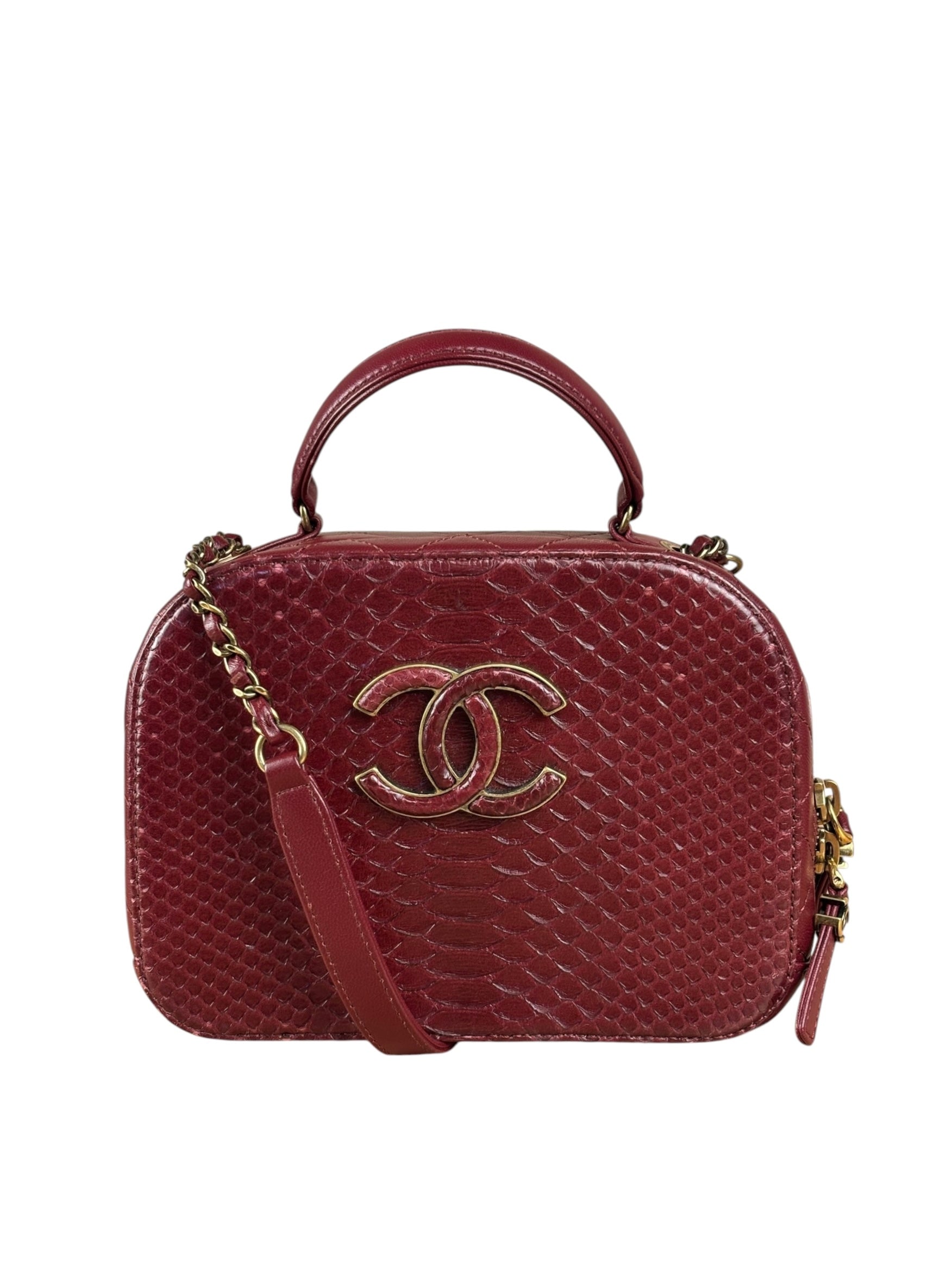 Chanel Burgundy Python Quilted Leather Vanity Two-Way Bag 2017