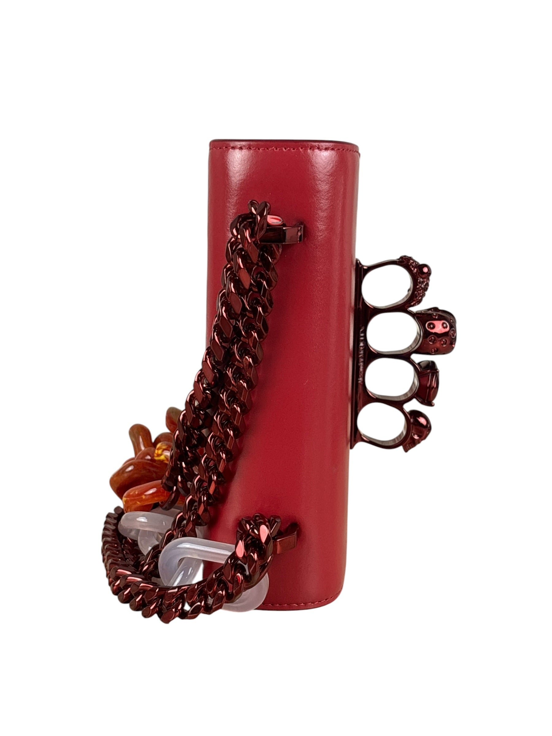 Alexander McQueen Red Leather Mini Jeweled Knuckle Shoulder Bag