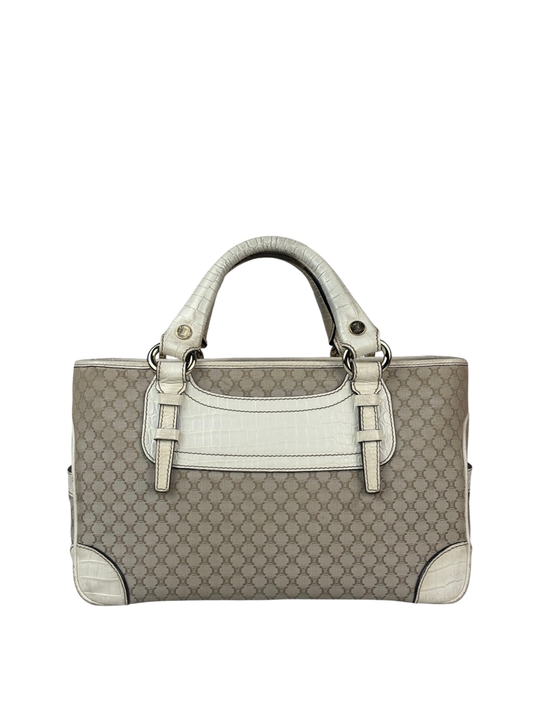 Celine Beige Leather Trim Macadam Boogie Tote