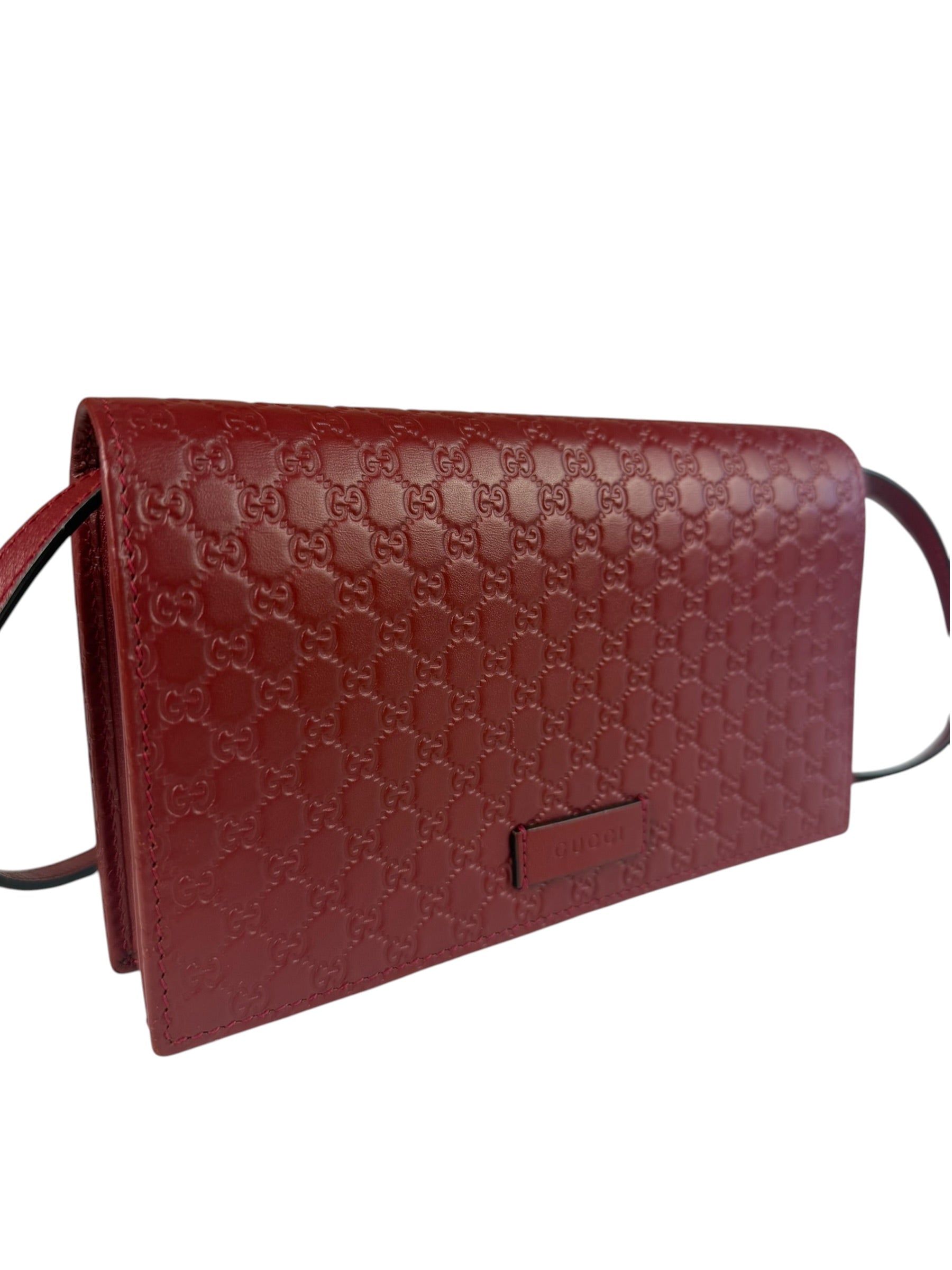 Gucci Red Micro GG Leather Crossbody Wallet