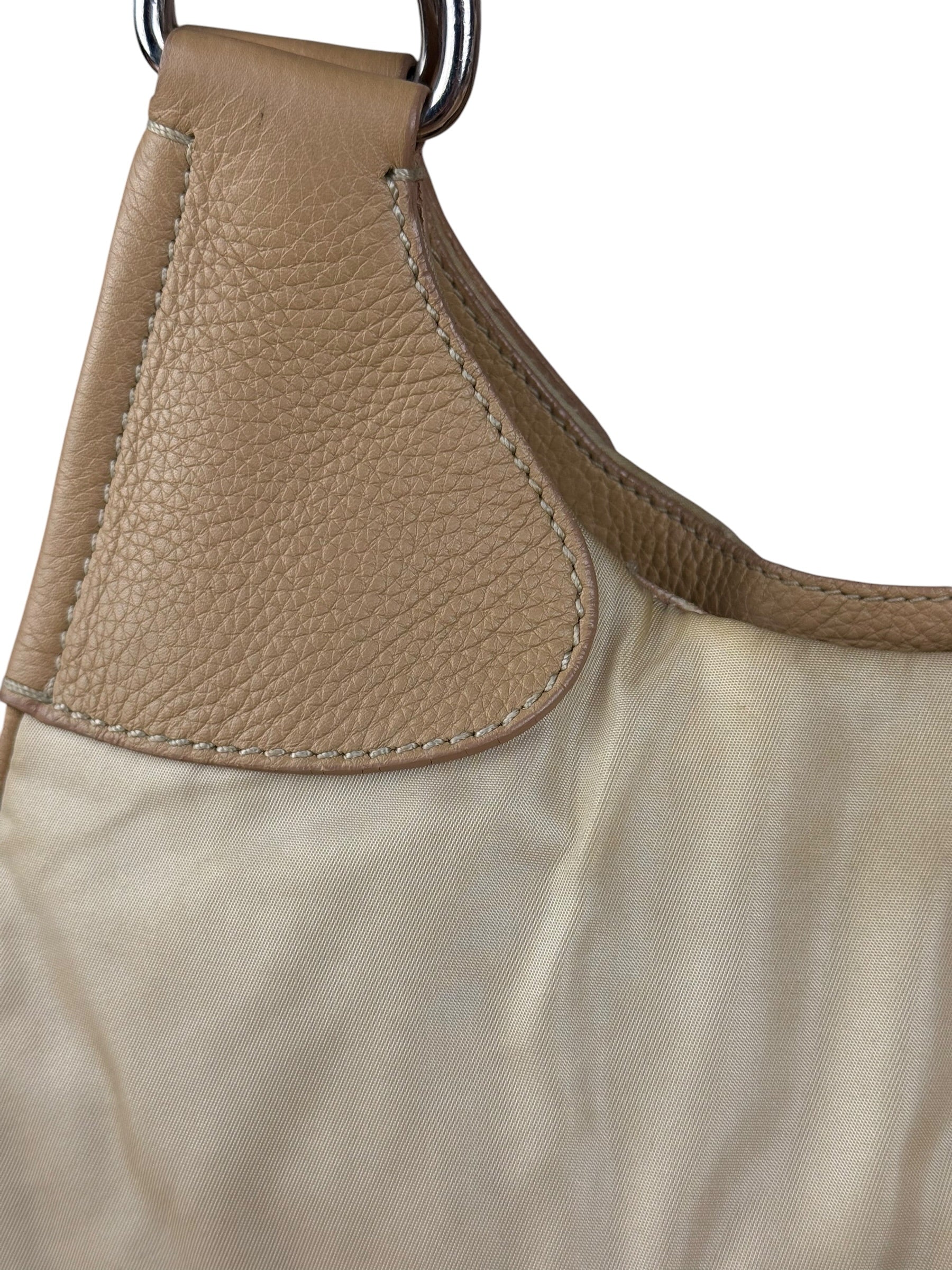 Prada Vintage Beige Nylon/Leather Logo Handbag