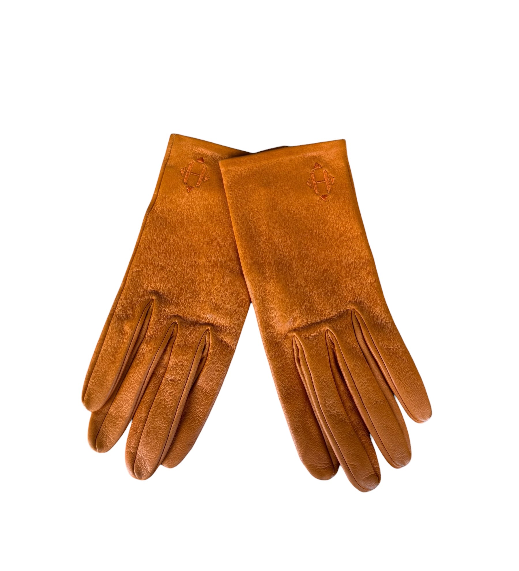Hermes Orange Leather Vintage Gloves