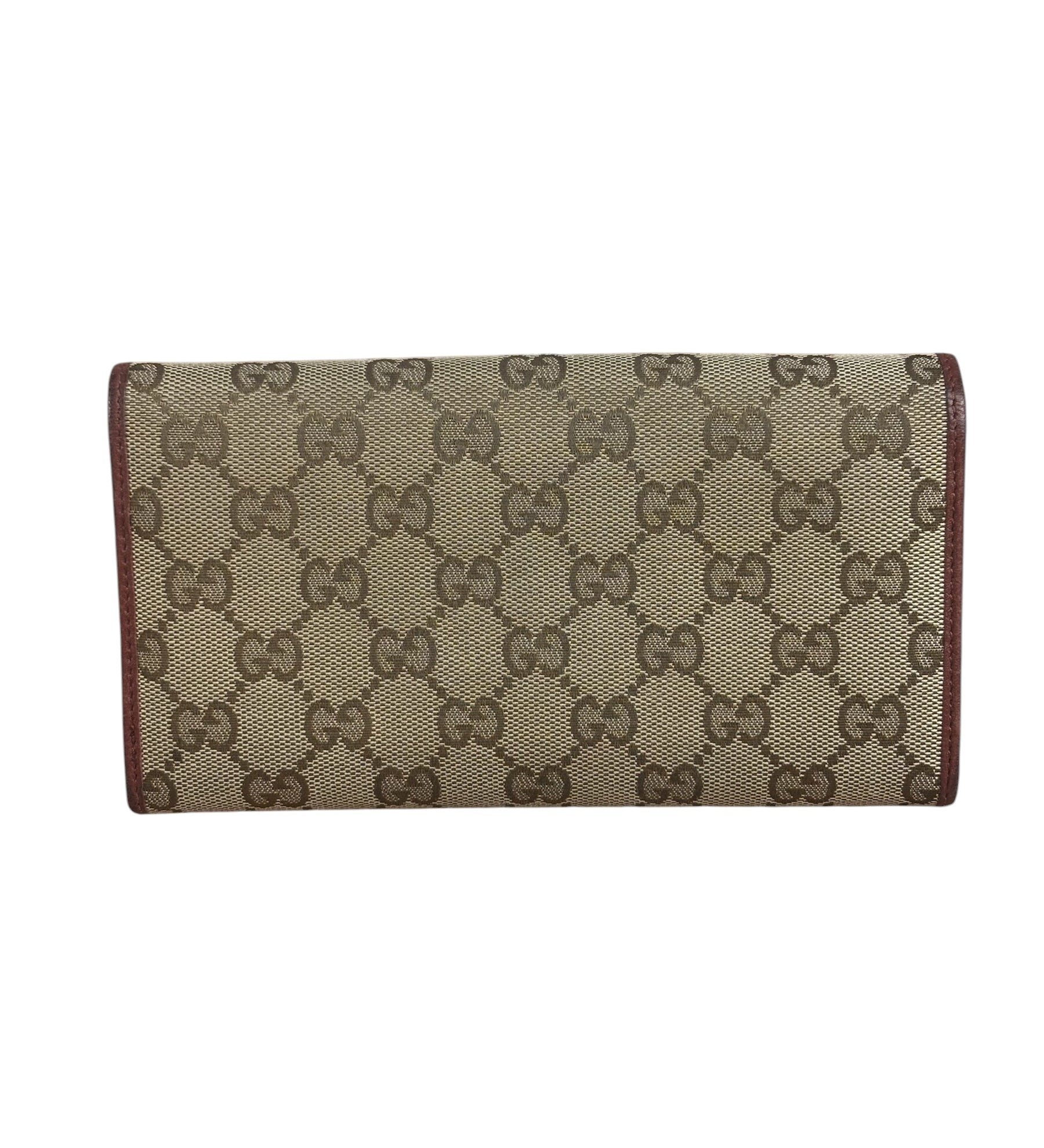 Gucci Vintage Burgundy Leather Trim GG Canvas Continental Wallet