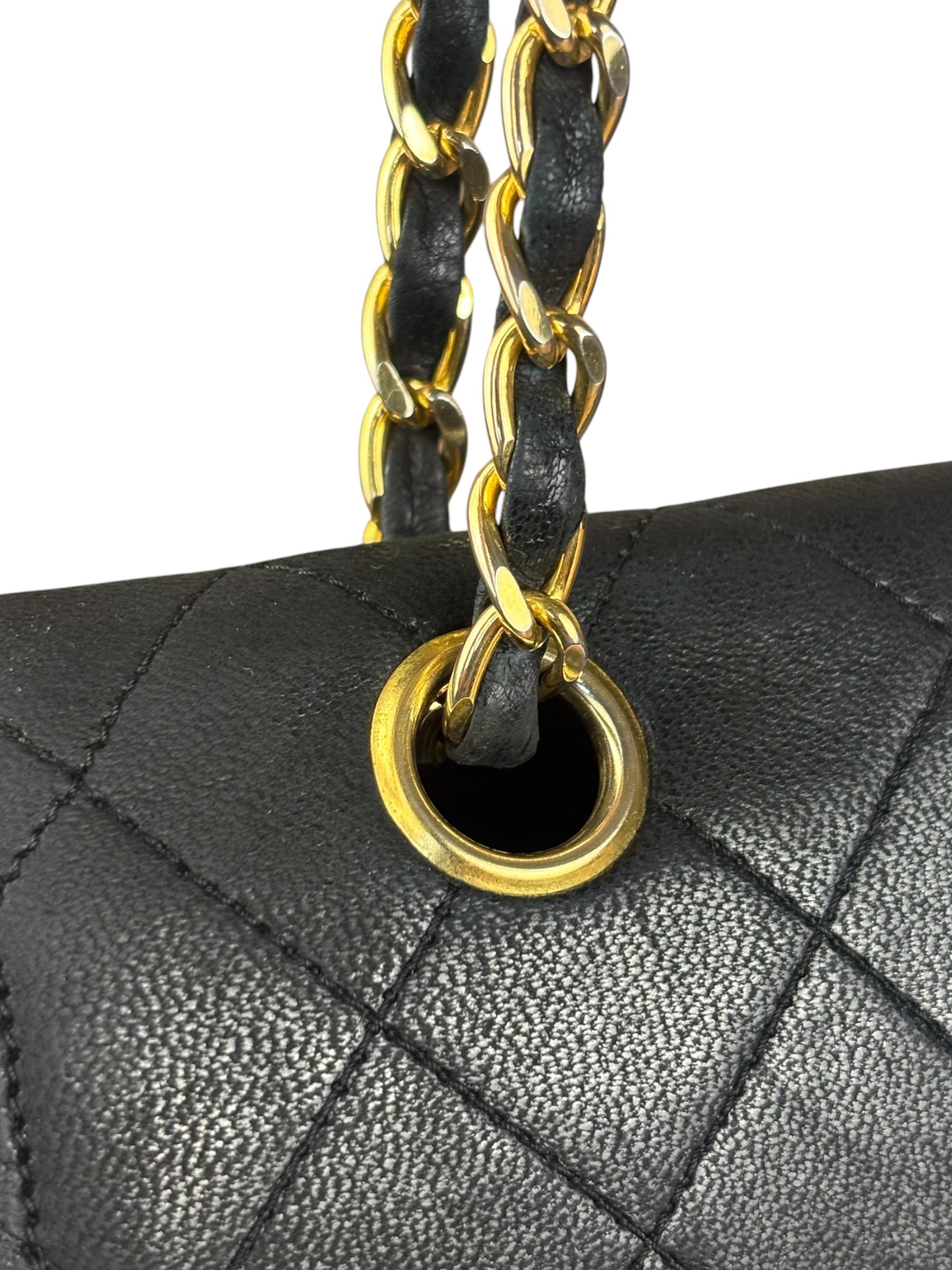 Chanel Black Quilted Leather Full Flap Chain Bag 1986