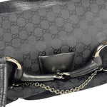Gucci Black Leather Trim GG Horsebit Shoulder Bag