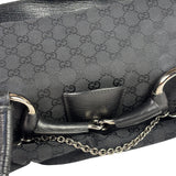 Gucci Black Leather Trim GG Horsebit Shoulder Bag