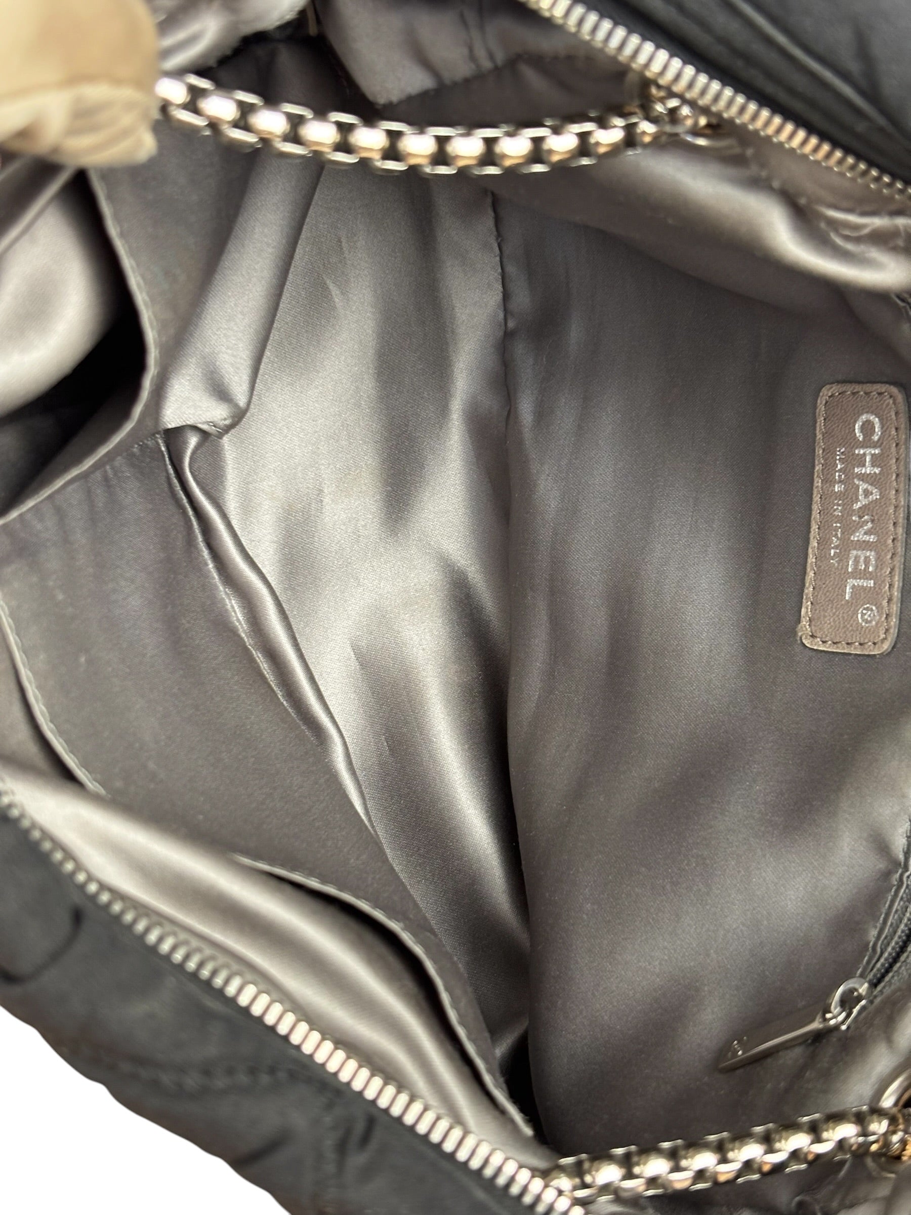 Chanel Black Quilted Satin Chain Shoulder Bag 2008