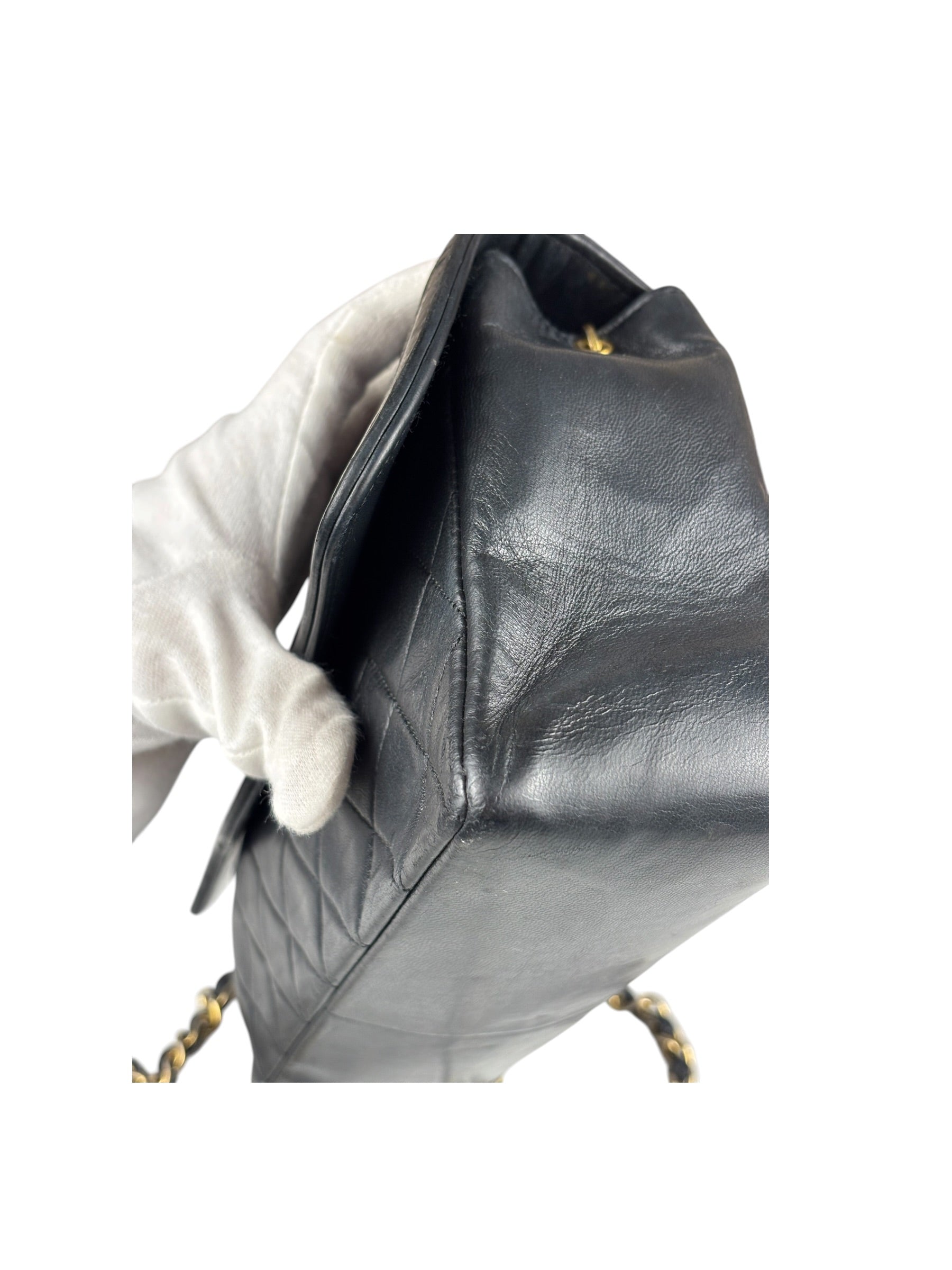 Chanel Vintage Black Leather Double Flap Shoulder Bag 1999