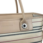 Burberry Multi-Color Leather Trim Striped Canvas Tote Bag