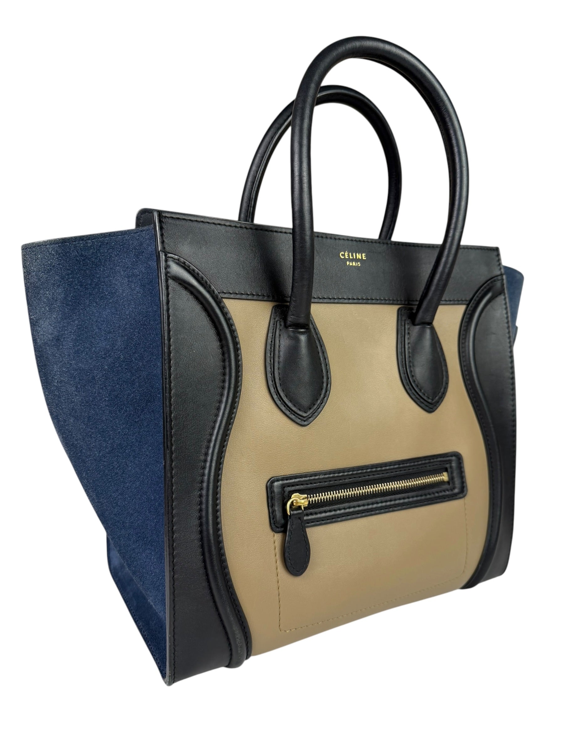 Celine Calfskin Leather/Suede Tri-Color Luggage Tote Bag