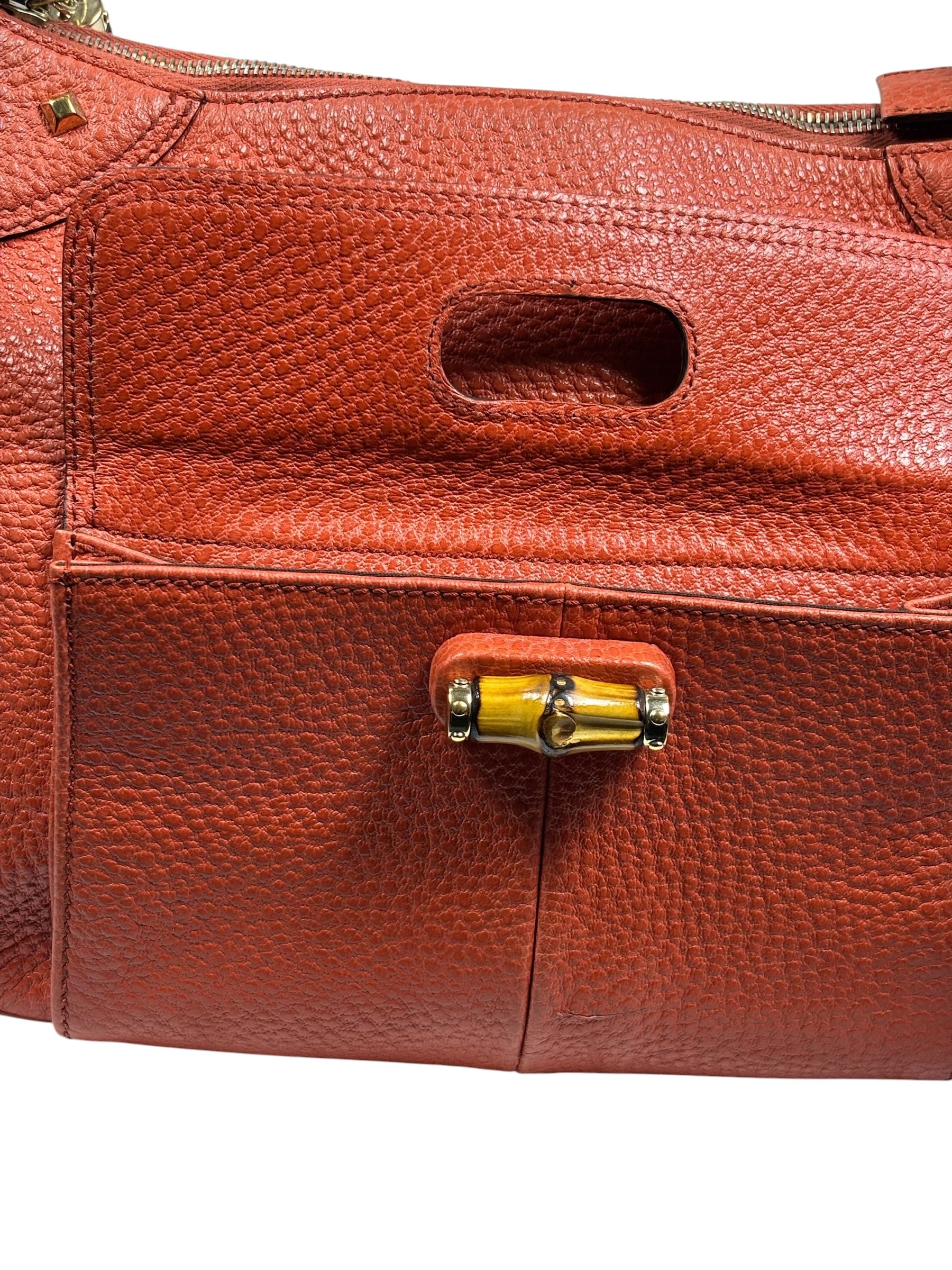 Gucci Orange Pebbled Leather Bamboo Top Handle Hobo Bag